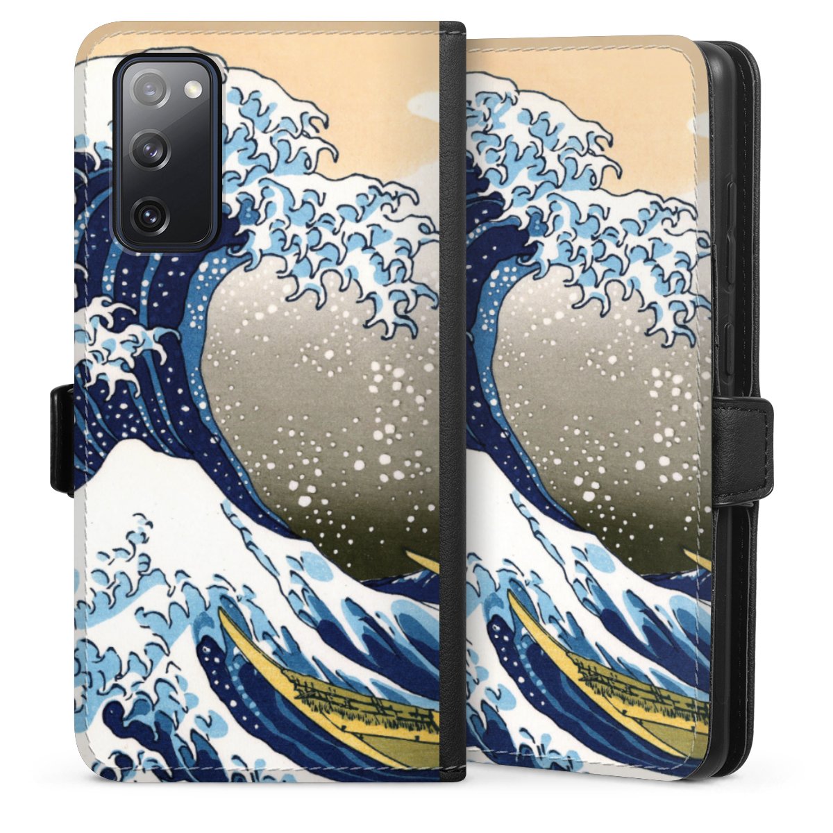 Galaxy S20 FE Handy Klapphülle Handyhülle aus Kunst Leder schwarz Flip Case Kunst Katsushika Hokusai Die Große Welle Vor Kanagawa Sideflip mit Lasche