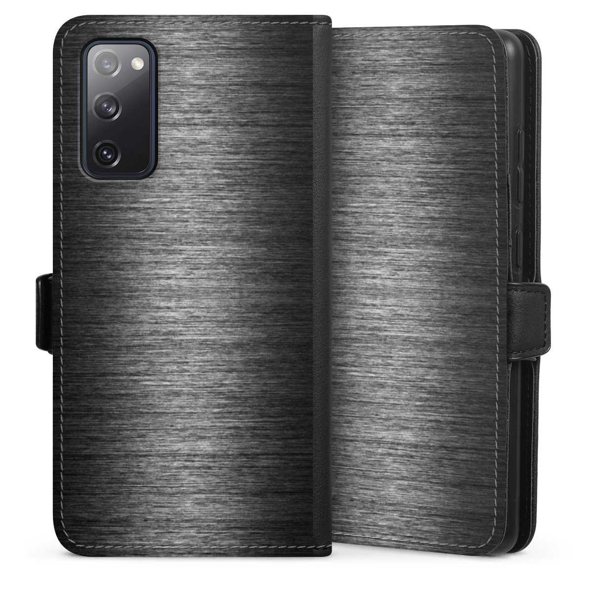 Galaxy S20 FE Handy Klapphülle Handyhülle aus Kunst Leder schwarz Flip Case Metallic Look Anthracite Metal Sideflip mit Lasche