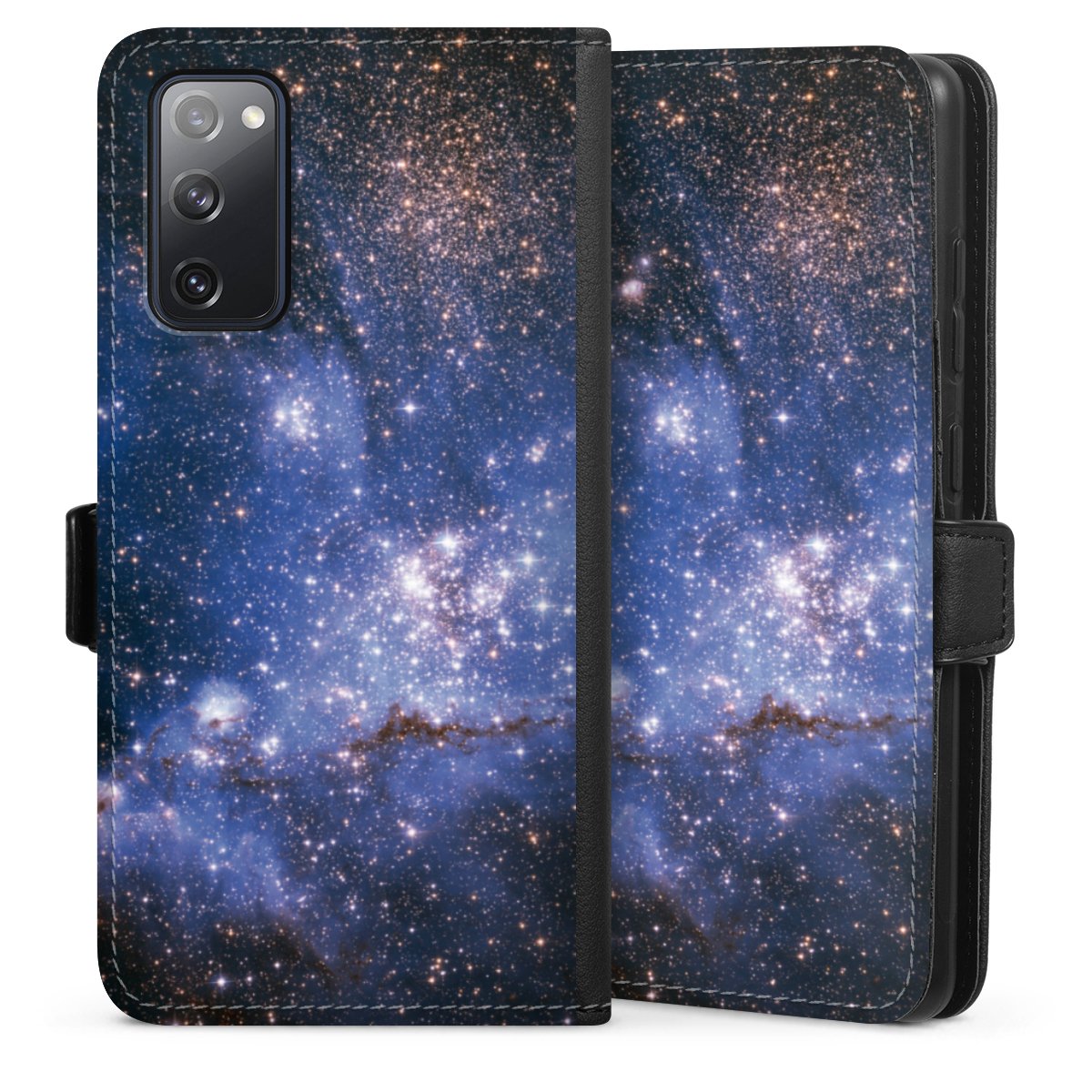 Galaxy S20 FE Handy Klapphülle Handyhülle aus Kunst Leder schwarz Flip Case Weltall Galaxy Weltraum Sideflip mit Lasche