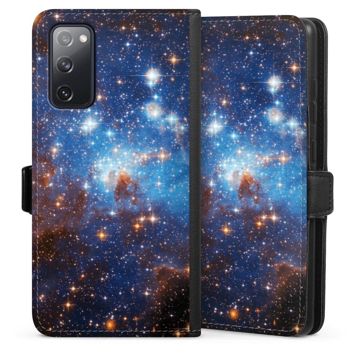 Galaxy S20 FE Handy Klapphülle Handyhülle aus Kunst Leder schwarz Flip Case Star Weltall Galaxy Sideflip mit Lasche