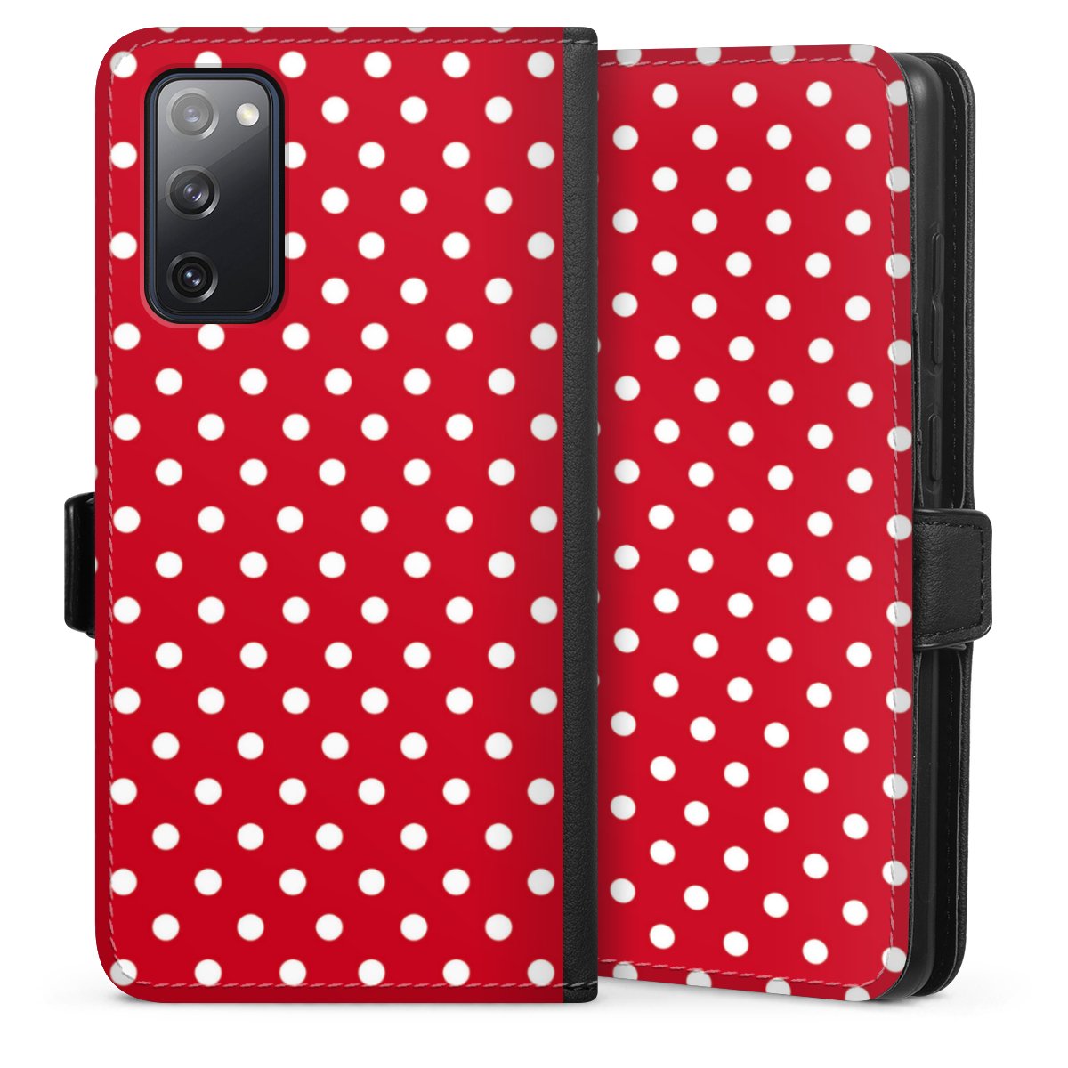 Galaxy S20 FE Handy Klapphülle Handyhülle aus Kunst Leder schwarz Flip Case Points Polka Dots Retro Sideflip mit Lasche