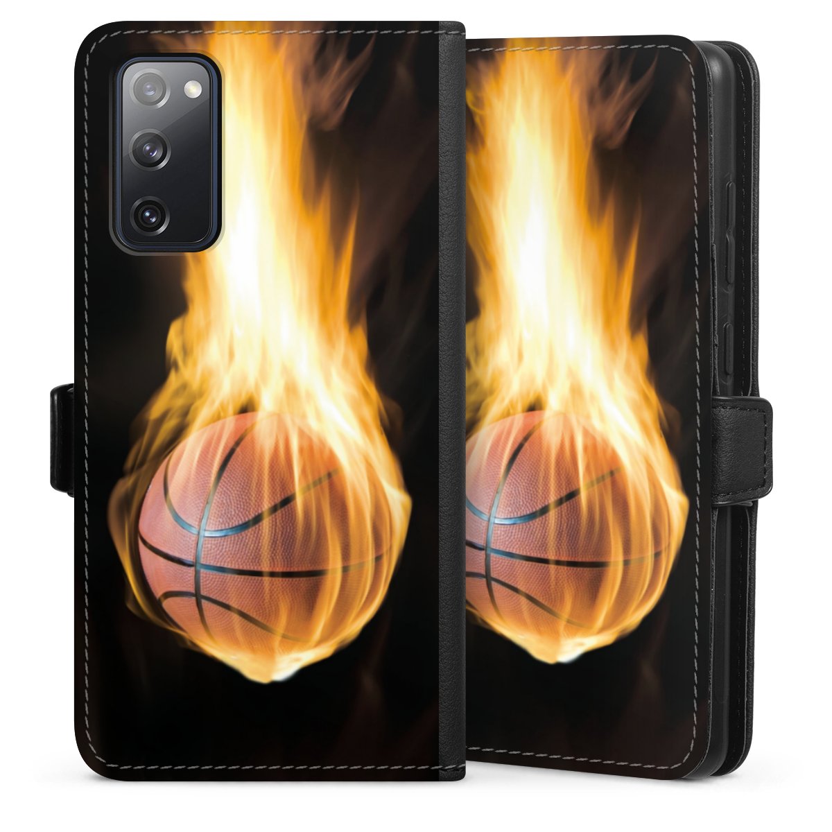 Galaxy S20 FE Handy Klapphülle Handyhülle aus Kunst Leder schwarz Flip Case Basketball Sports Fire Sideflip mit Lasche