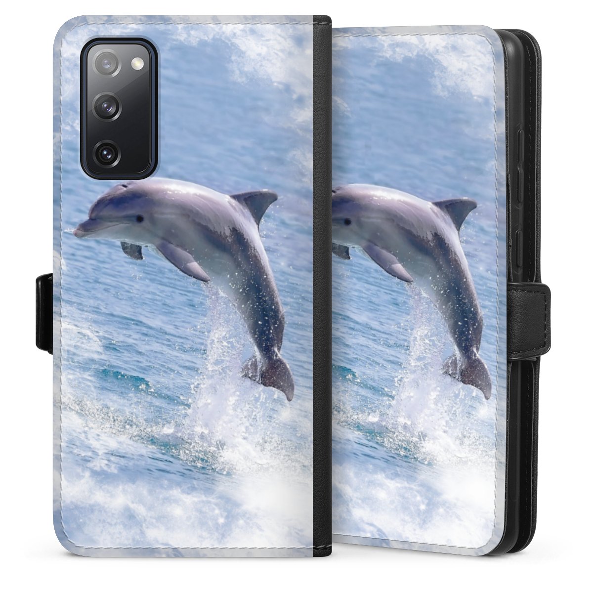 Galaxy S20 FE Handy Klapphülle Handyhülle aus Kunst Leder schwarz Flip Case Dolphin Ocean Wale Sideflip mit Lasche