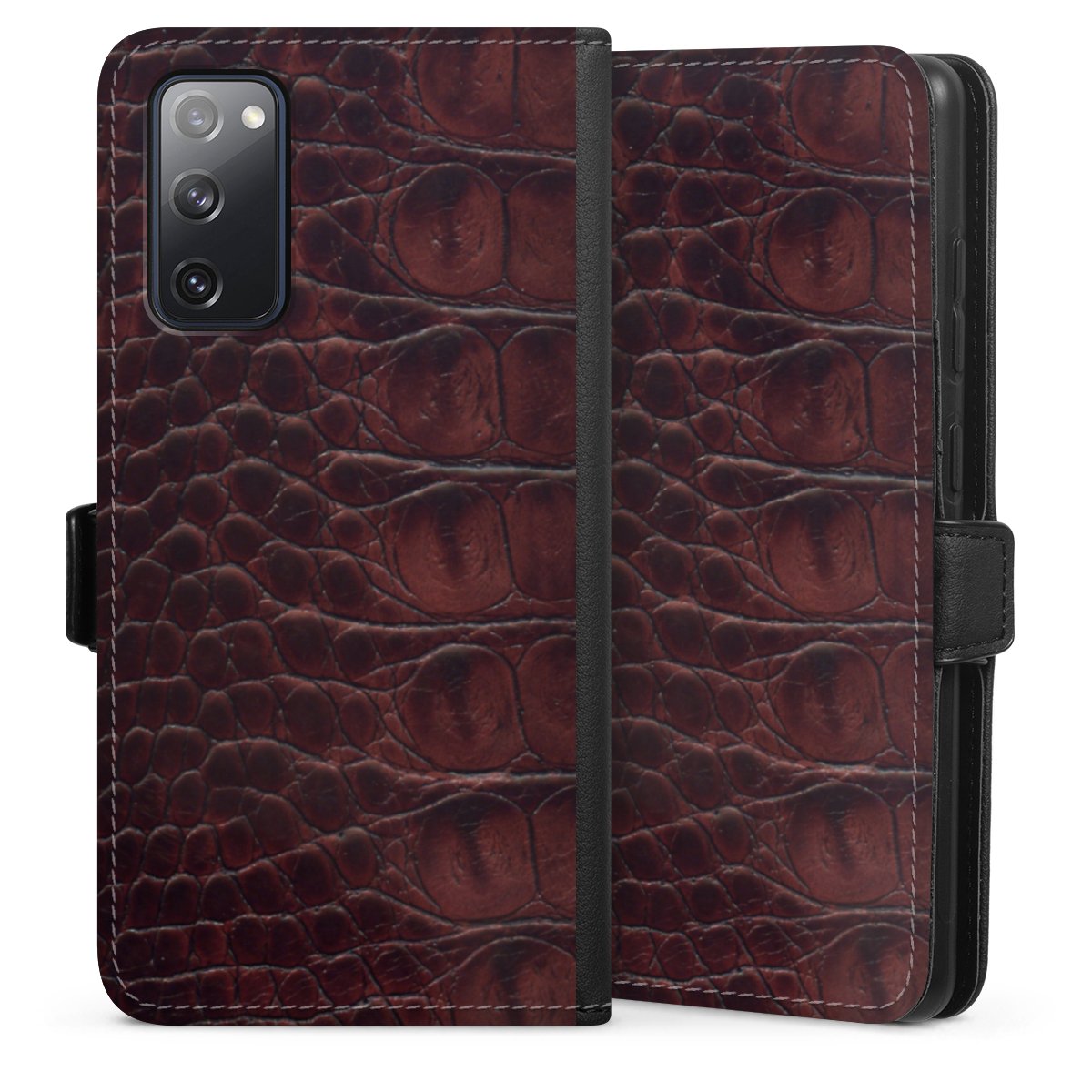 Galaxy S20 FE Handy Klapphülle Handyhülle aus Kunst Leder schwarz Flip Case Crocodile Animal Print Leather Sideflip mit Lasche