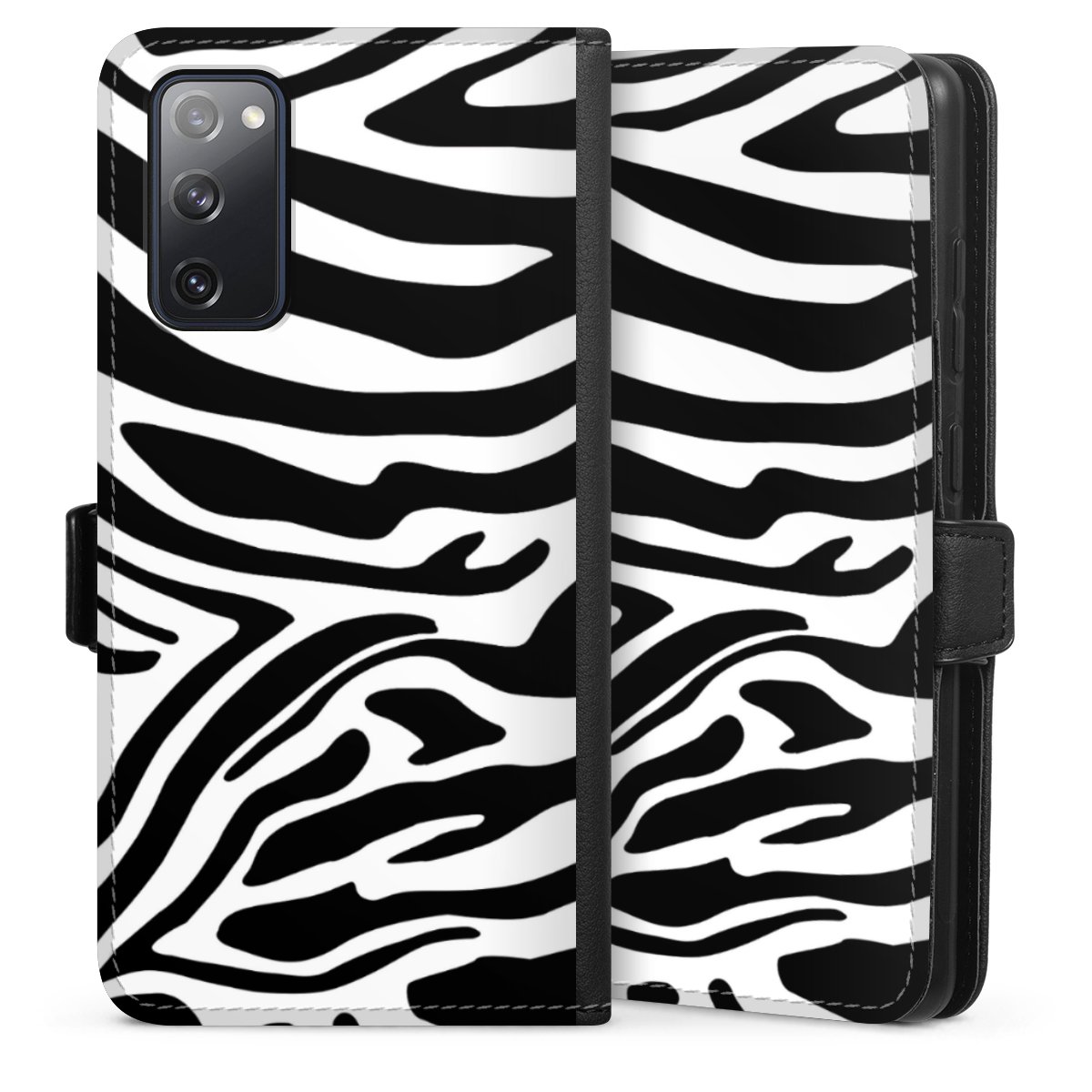 Galaxy S20 FE Handy Klapphülle Handyhülle aus Kunst Leder schwarz Flip Case Zebra Animal Look Animal Print Sideflip mit Lasche