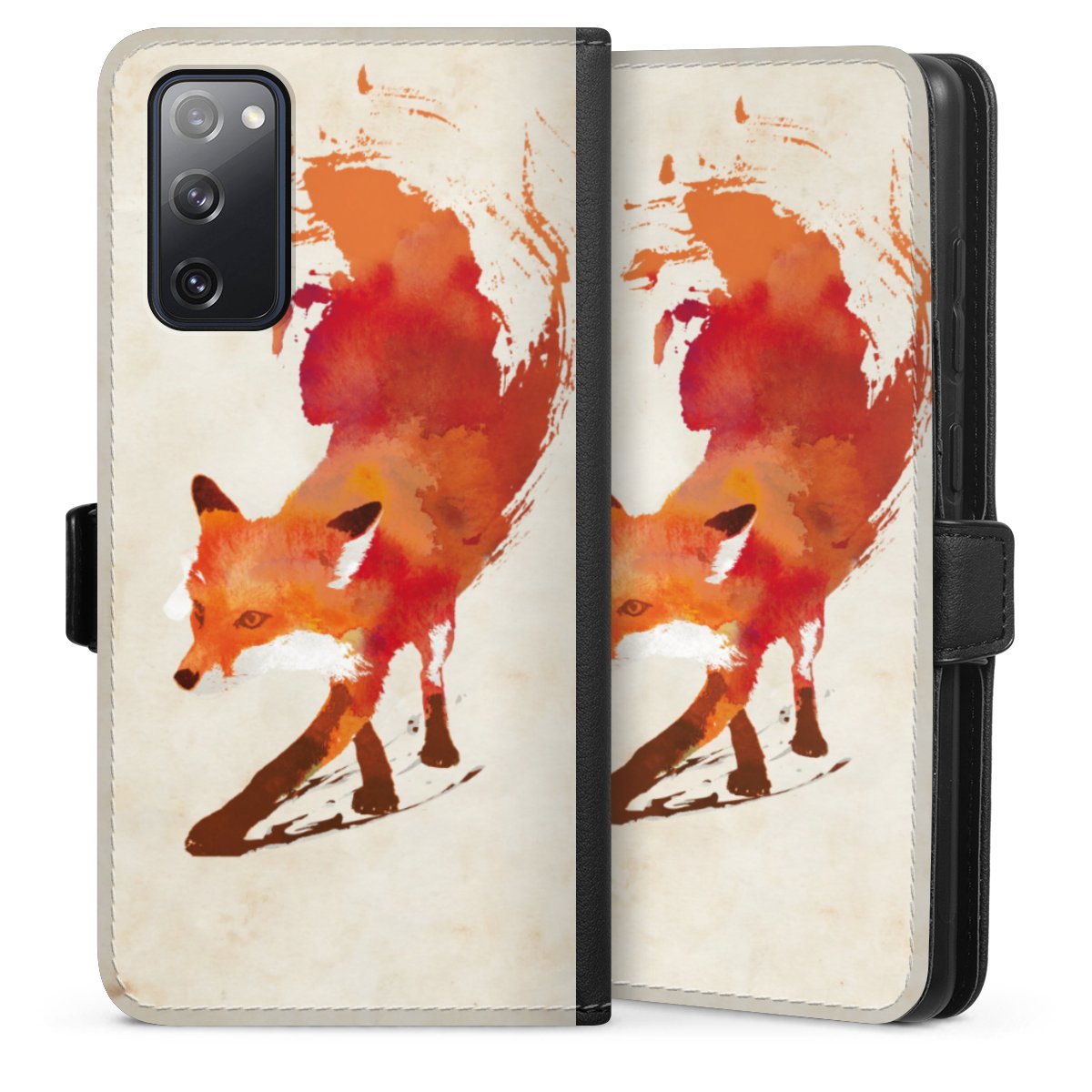 Galaxy S20 FE Handy Klapphülle Handyhülle aus Kunst Leder schwarz Flip Case Fox Graphic Sideflip mit Lasche