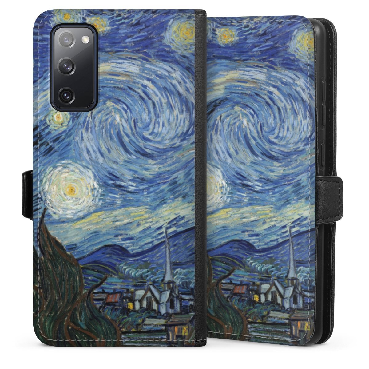 Galaxy S20 FE Handy Klapphülle Handyhülle aus Kunst Leder schwarz Flip Case The Starry Night Kunst Vincent Van Gogh Sideflip mit Lasche