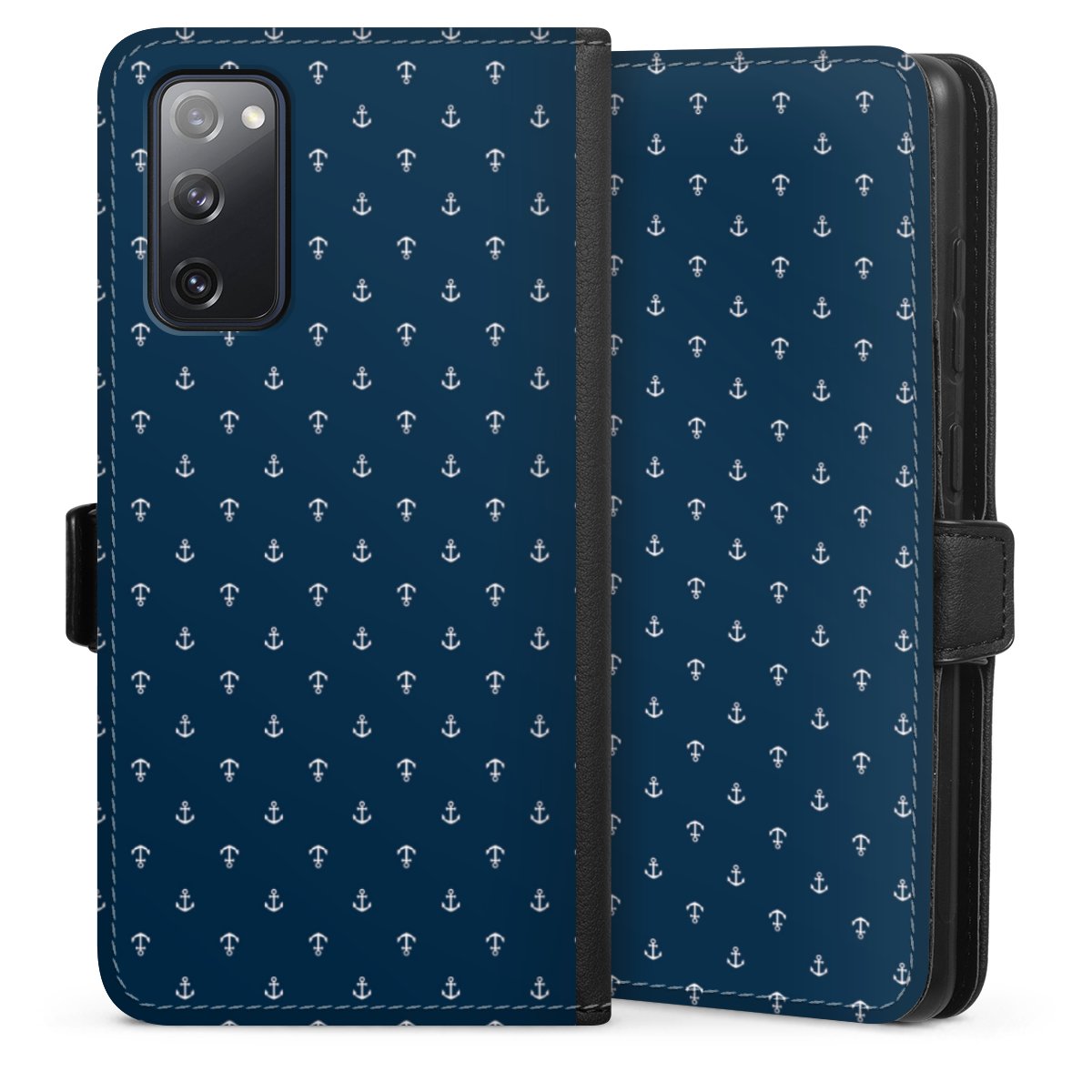 Galaxy S20 FE Handy Klapphülle Handyhülle aus Kunst Leder schwarz Flip Case Muster Anchor Sail Sideflip mit Lasche