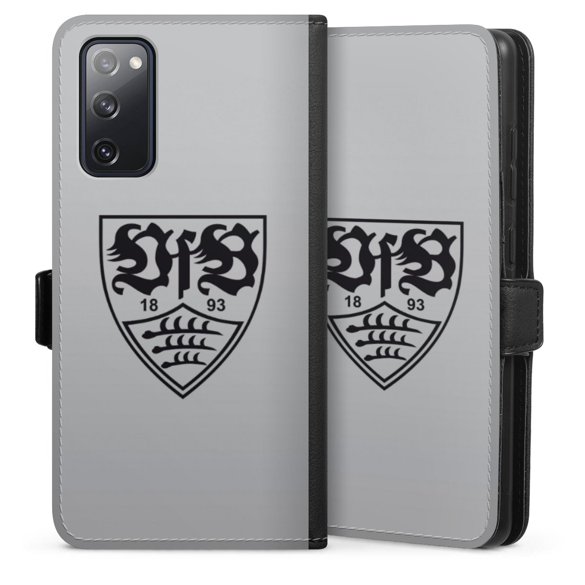 Galaxy S20 FE Handy Klapphülle Handyhülle aus Kunst Leder schwarz Flip Case Logo Vfb Stuttgart Official Licensed Product Sideflip mit Lasche