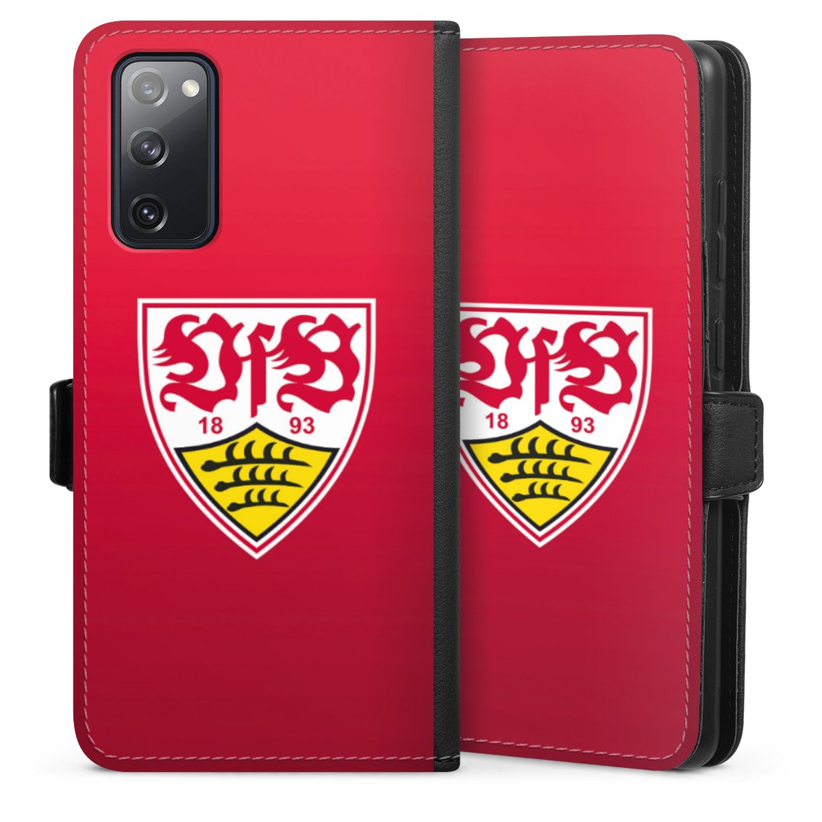 Galaxy S20 FE Handy Klapphülle Handyhülle aus Kunst Leder schwarz Flip Case Official Licensed Product Vfb Stuttgart Sideflip mit Lasche