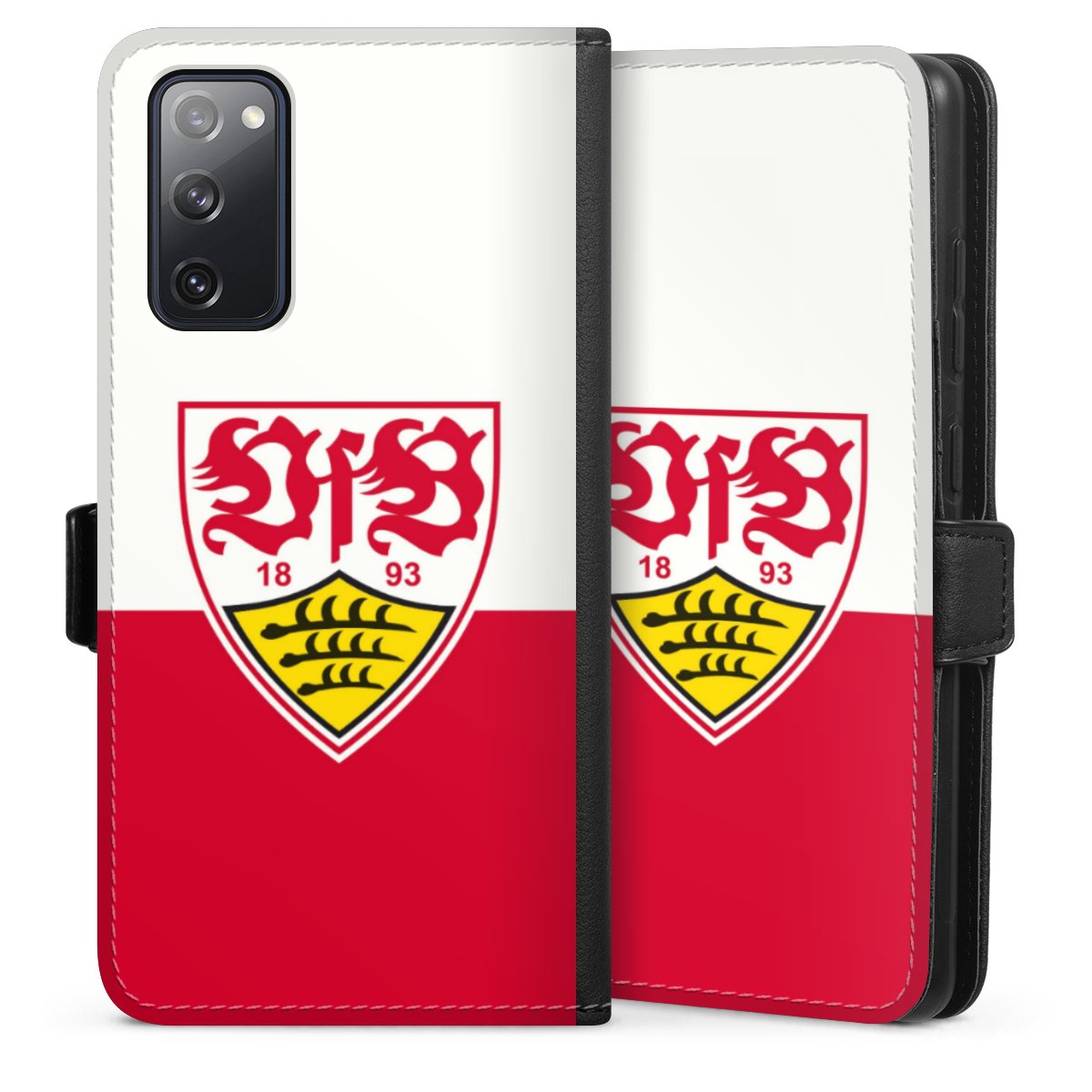 Galaxy S20 FE Handy Klapphülle Handyhülle aus Kunst Leder schwarz Flip Case Official Licensed Product Logo Vfb Stuttgart Sideflip mit Lasche