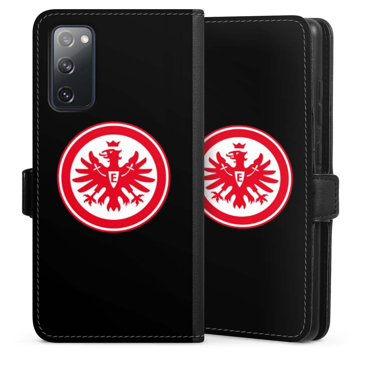 Galaxy S20 FE Handy Klapphülle Handyhülle aus Kunst Leder schwarz Flip Case Eintracht Frankfurt Sge Eagle Sideflip mit Lasche