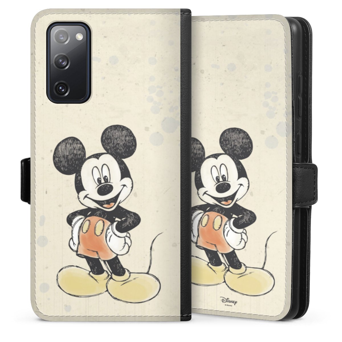 Galaxy S20 FE Handy Klapphülle Handyhülle aus Kunst Leder schwarz Flip Case Water Colour Mickey & Minnie Mouse Official Licensed Product Sideflip mit Lasche