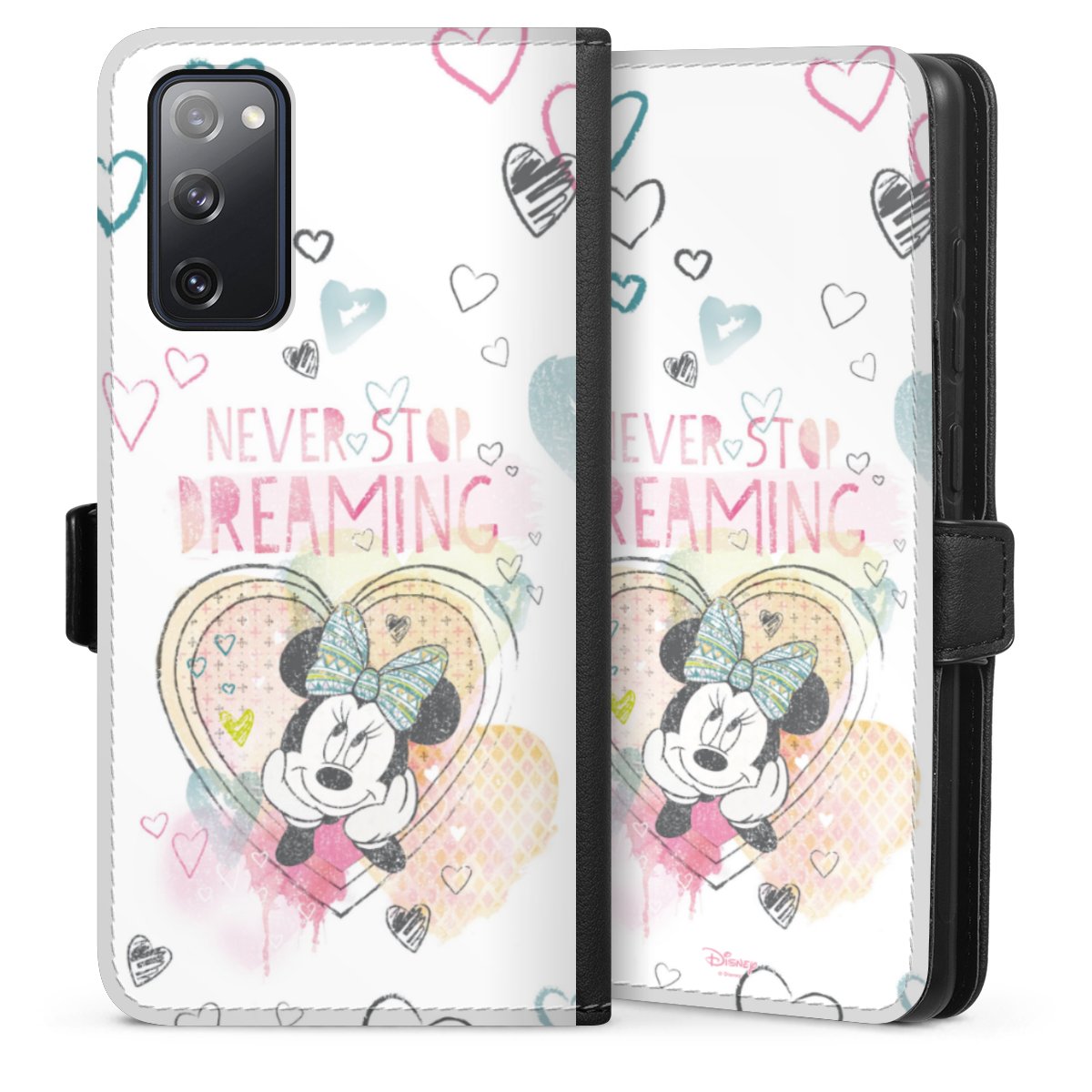 Galaxy S20 FE Handy Klapphülle Handyhülle aus Kunst Leder schwarz Flip Case Disney Official Licensed Product Minnie Mouse Sideflip mit Lasche