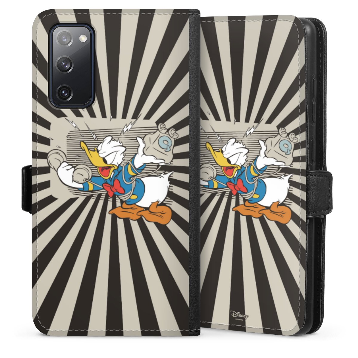 Galaxy S20 FE Handy Klapphülle Handyhülle aus Kunst Leder schwarz Flip Case Donald Duck Disney Official Licensed Product Sideflip mit Lasche