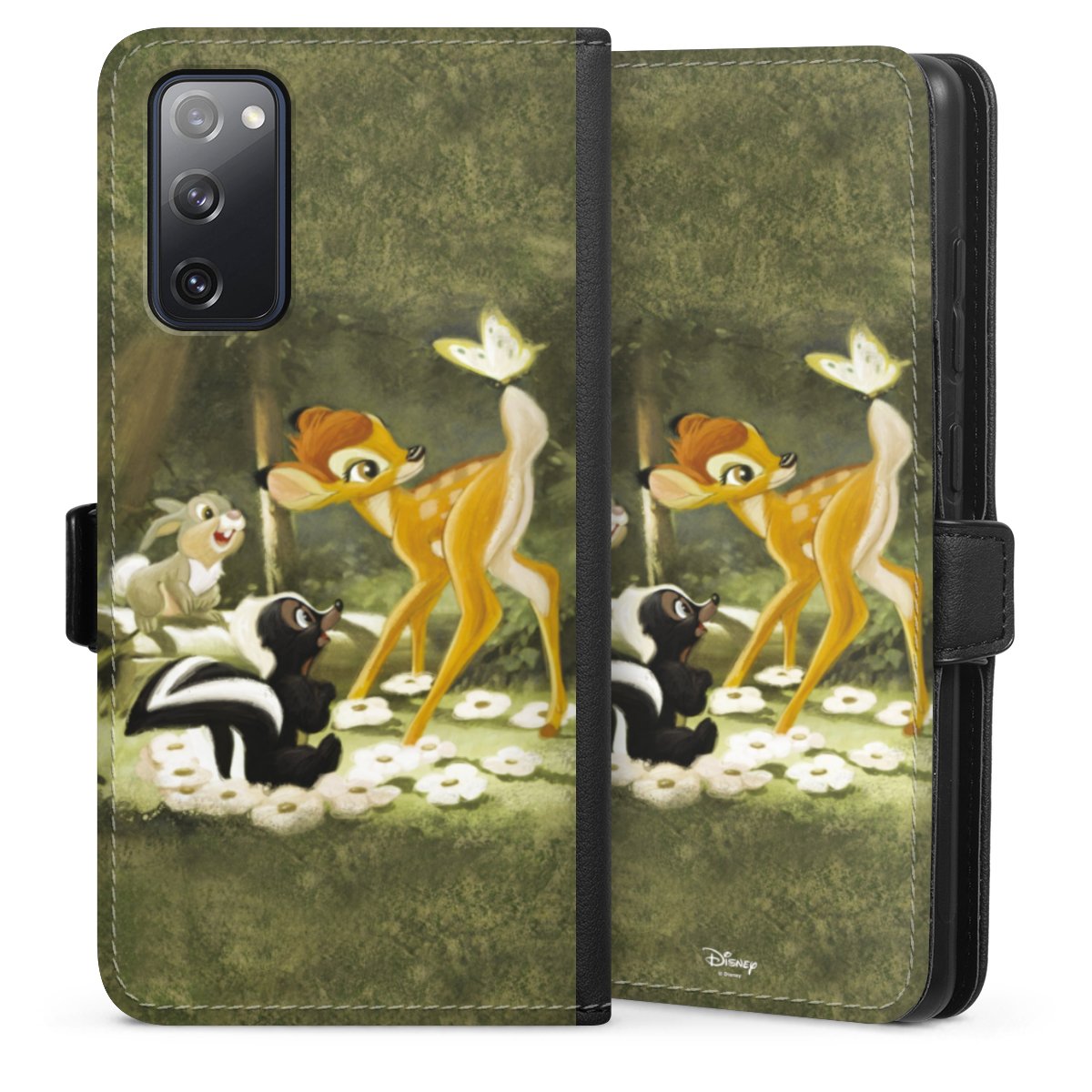 Galaxy S20 FE Handy Klapphülle Handyhülle aus Kunst Leder schwarz Flip Case Disney Official Licensed Product Bambi Sideflip mit Lasche