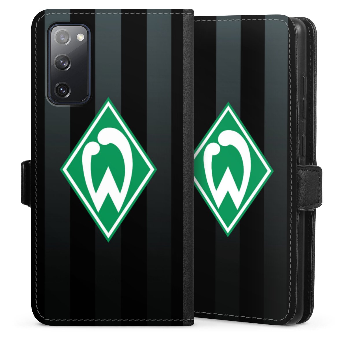 Galaxy S20 FE Handy Klapphülle Handyhülle aus Kunst Leder schwarz Flip Case Stripes Sv Werder Bremen Official Licensed Product Sideflip mit Lasche