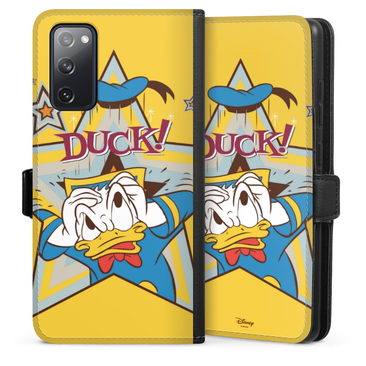 Galaxy S20 FE Handy Klapphülle Handyhülle aus Kunst Leder schwarz Flip Case Official Licensed Product Donald Duck Disney Sideflip mit Lasche