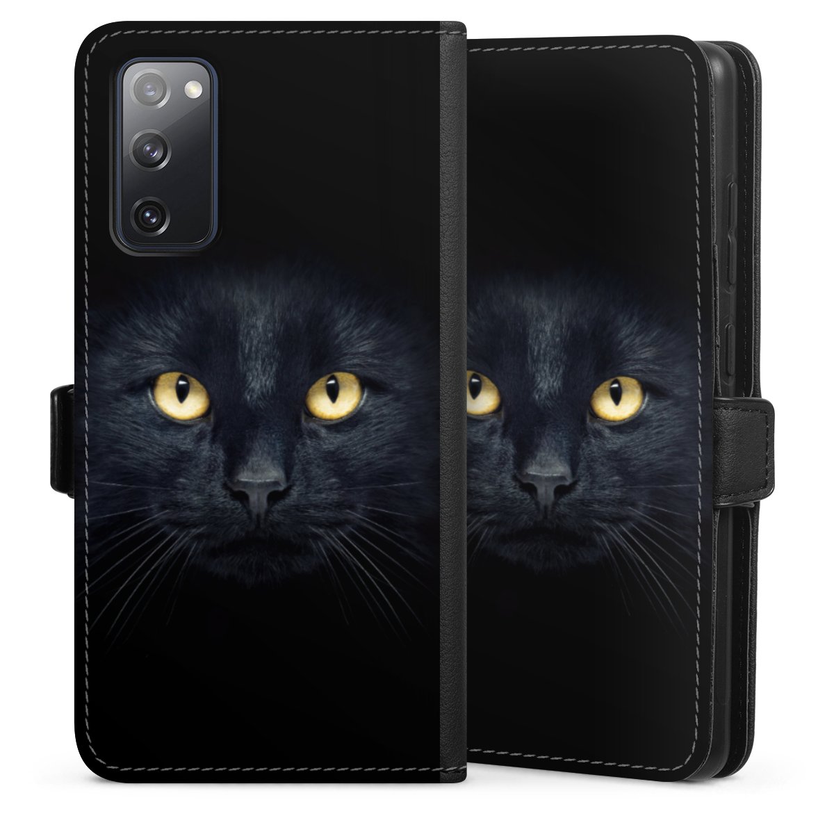 Galaxy S20 FE Handy Klapphülle Handyhülle aus Kunst Leder schwarz Flip Case Eye Cat Black Sideflip mit Lasche