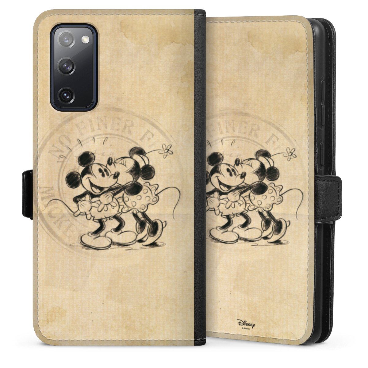 Galaxy S20 FE Handy Klapphülle Handyhülle aus Kunst Leder schwarz Flip Case Mickey Mouse Vintage Minnie Mouse Sideflip mit Lasche