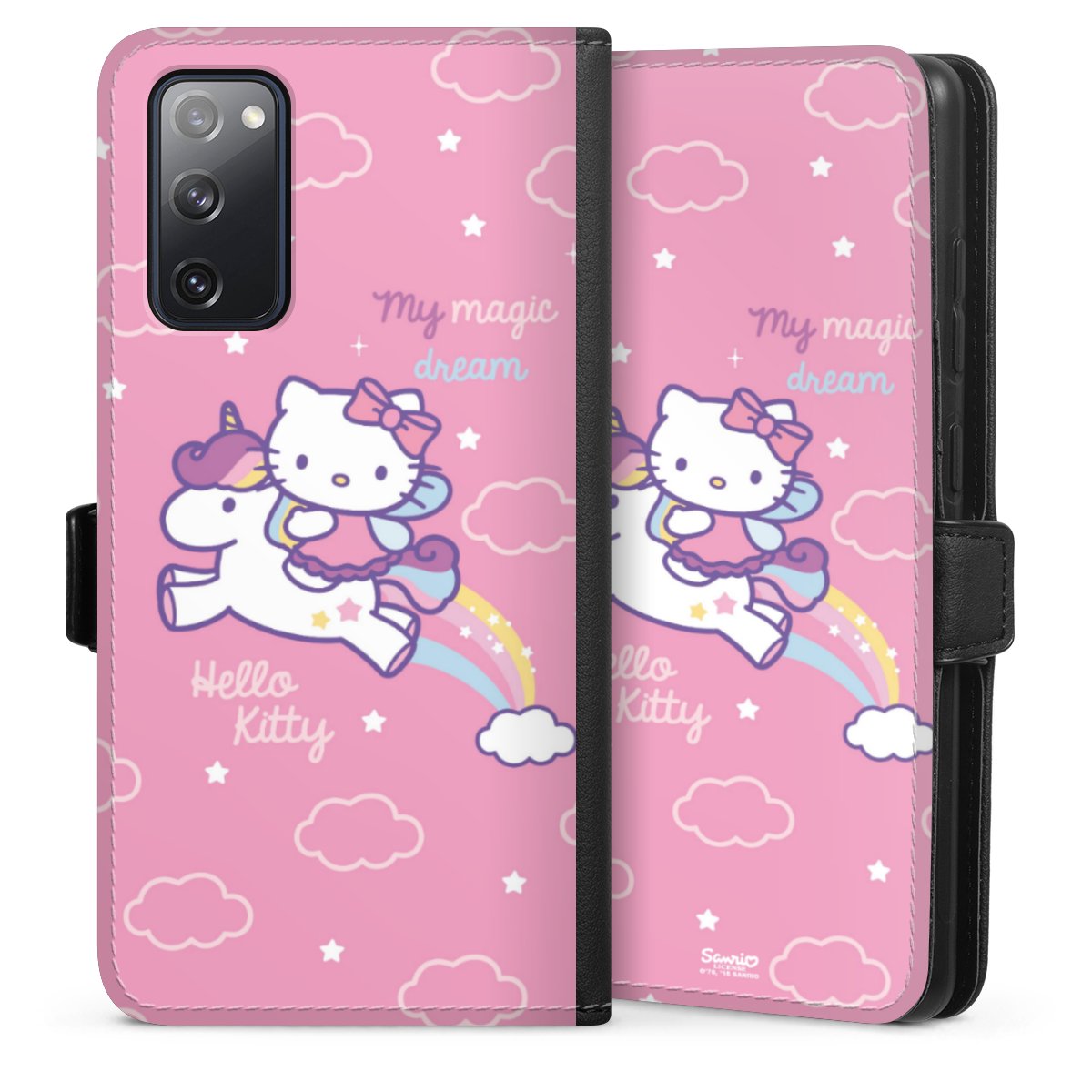 Galaxy S20 FE Handy Klapphülle Handyhülle aus Kunst Leder schwarz Flip Case Einhorn Official Licensed Product Hello Kitty Sideflip mit Lasche