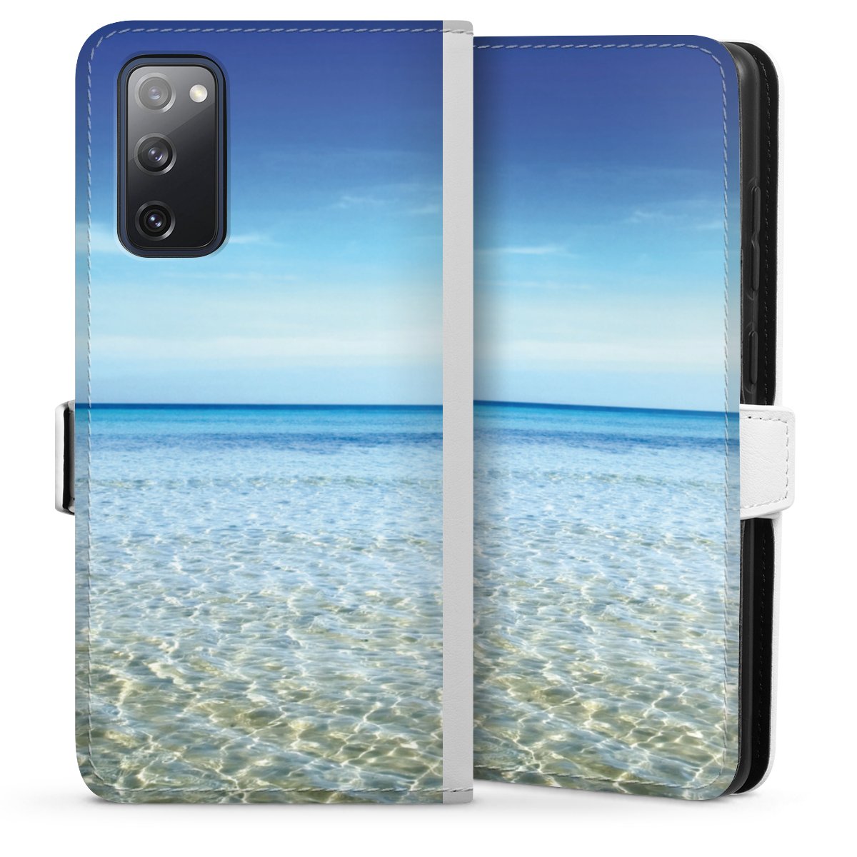 Galaxy S20 FE Handy Klapphülle Handyhülle aus Kunst Leder weiß Flip Case Urlaub Sky Ocean Sideflip mit Lasche