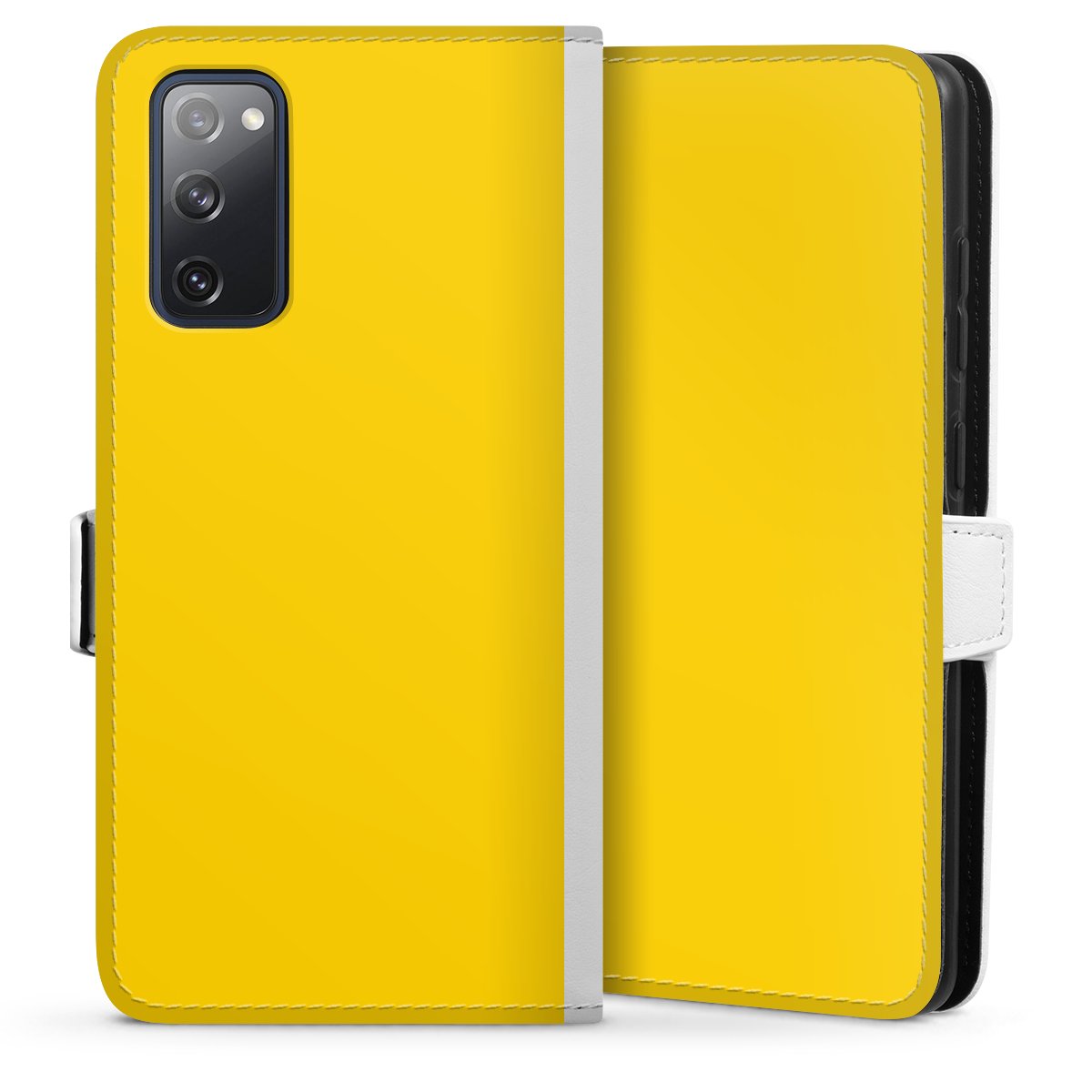 Galaxy S20 FE Handy Klapphülle Handyhülle aus Kunst Leder weiß Flip Case Yellow Unicoloured Colour Sideflip mit Lasche