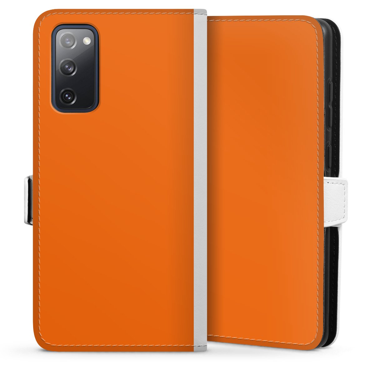 Galaxy S20 FE Handy Klapphülle Handyhülle aus Kunst Leder weiß Flip Case Orange Colour Unicoloured Sideflip mit Lasche