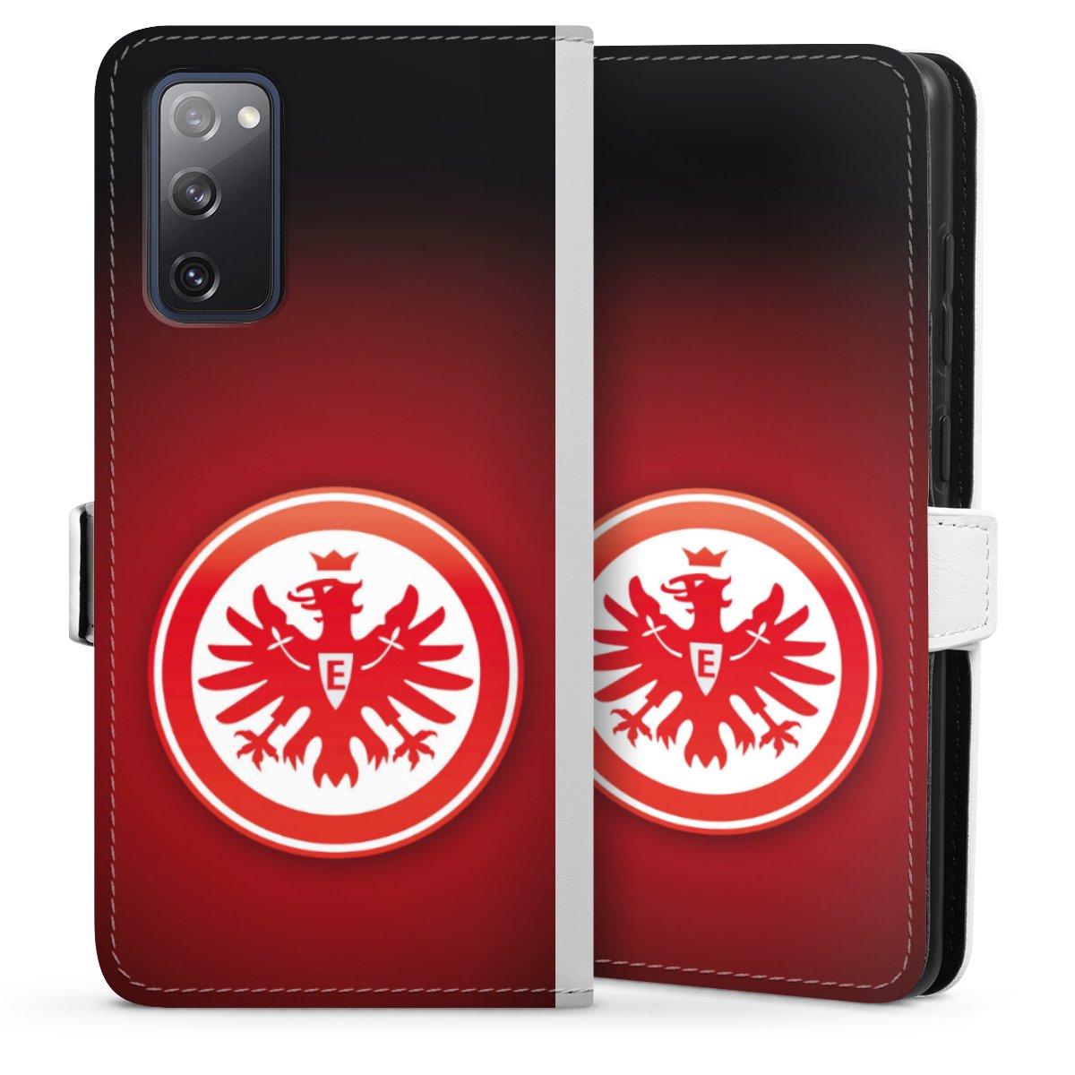 Galaxy S20 FE Handy Klapphülle Handyhülle aus Kunst Leder weiß Flip Case Eintracht Frankfurt Official Licensed Product Coat Of Arms Sideflip mit Lasche