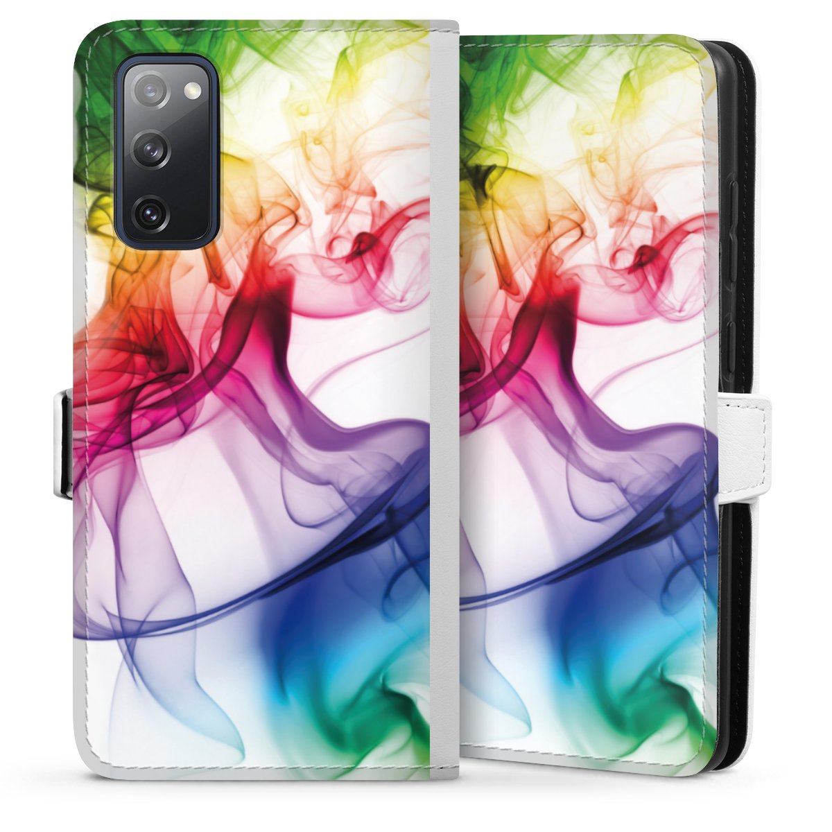 Galaxy S20 FE Handy Klapphülle Handyhülle aus Kunst Leder weiß Flip Case Water Colour Rainbow Sideflip mit Lasche