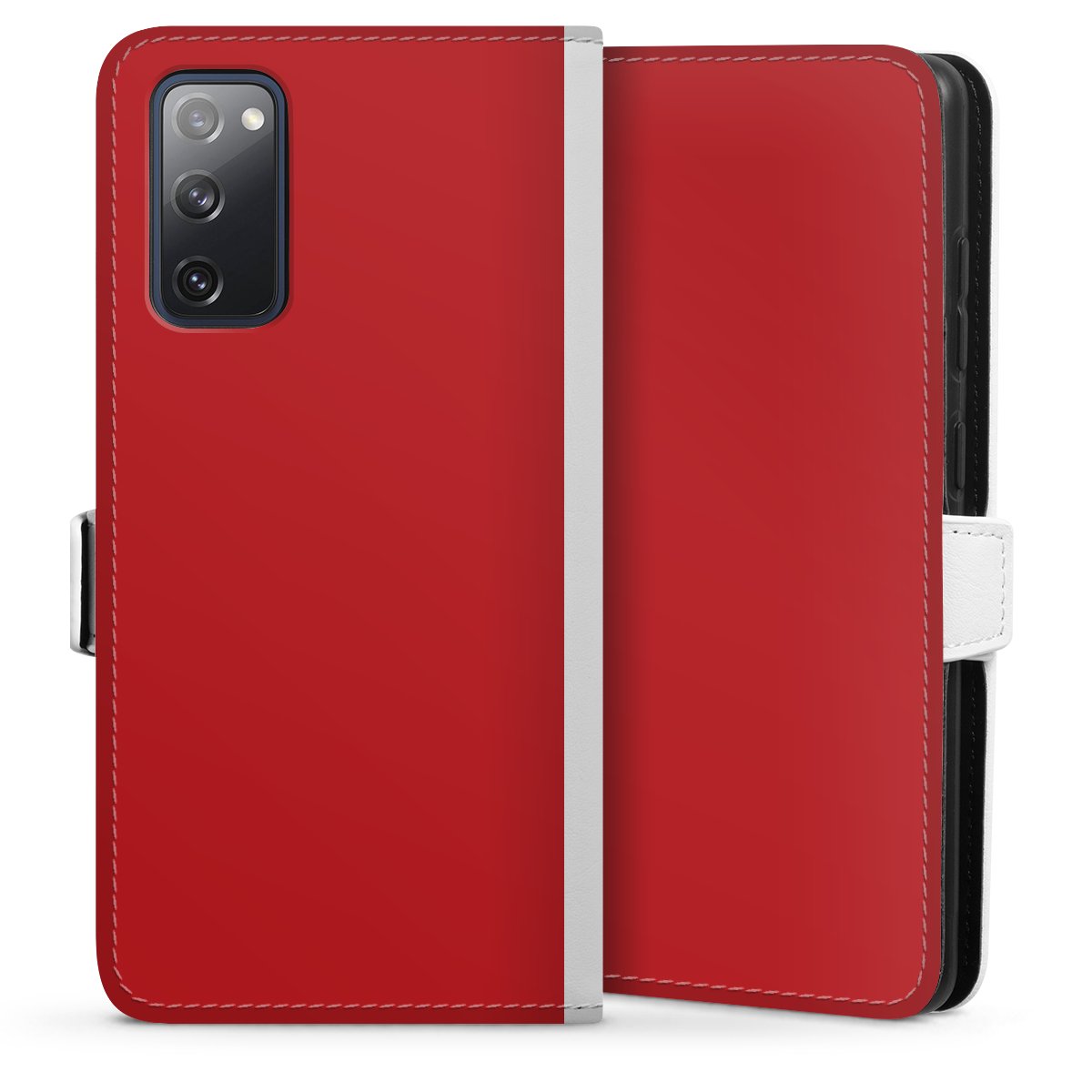 Galaxy S20 FE Handy Klapphülle Handyhülle aus Kunst Leder weiß Flip Case Colour Unicoloured Red Sideflip mit Lasche