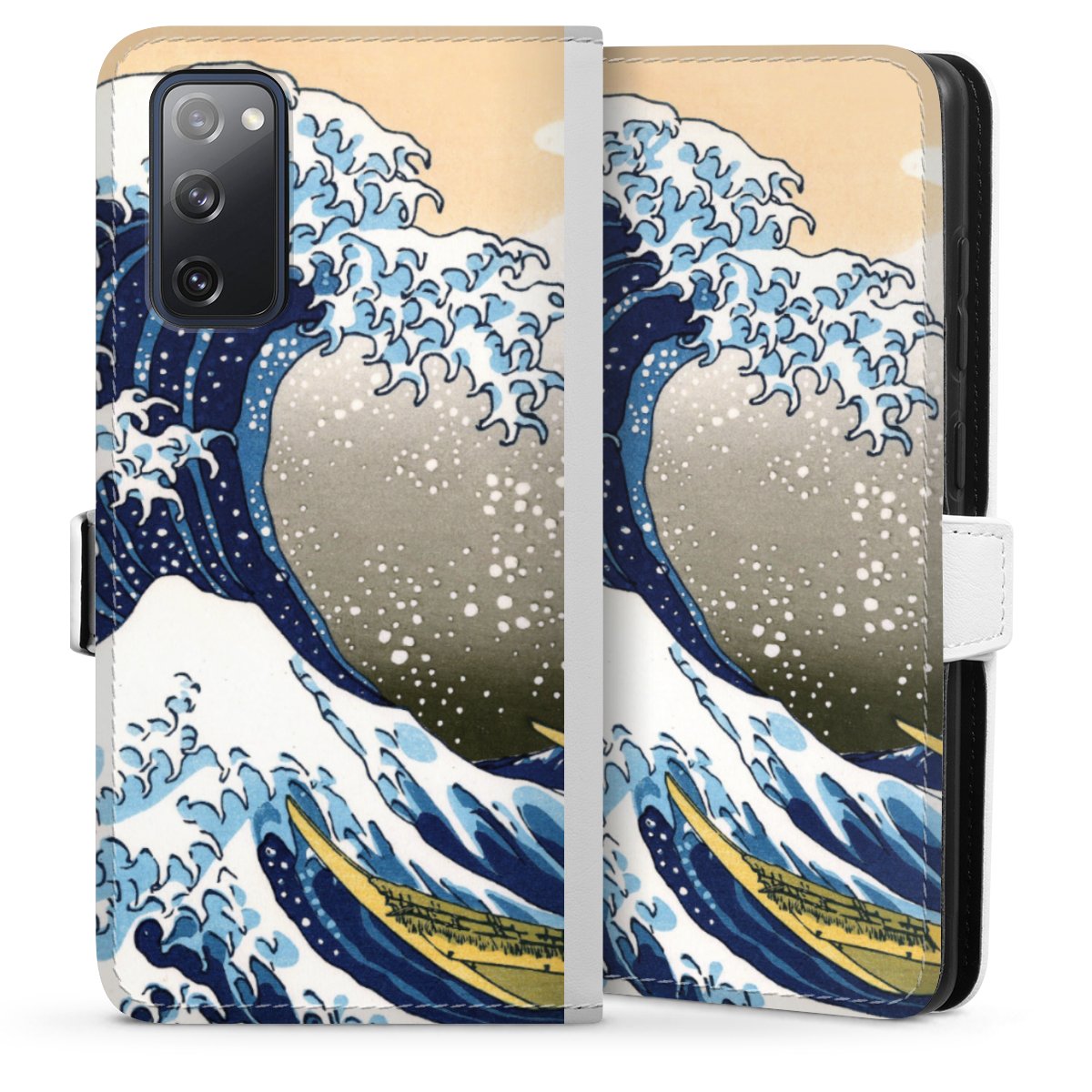 Galaxy S20 FE Handy Klapphülle Handyhülle aus Kunst Leder weiß Flip Case Kunst Katsushika Hokusai Die Große Welle Vor Kanagawa Sideflip mit Lasche