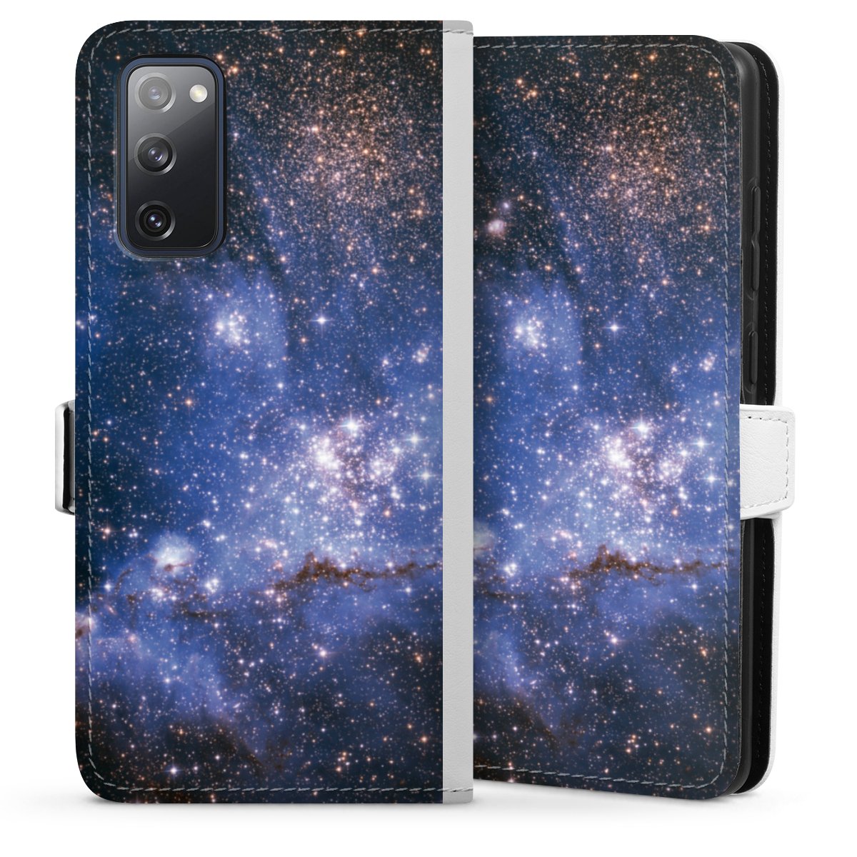 Galaxy S20 FE Handy Klapphülle Handyhülle aus Kunst Leder weiß Flip Case Weltall Galaxy Weltraum Sideflip mit Lasche