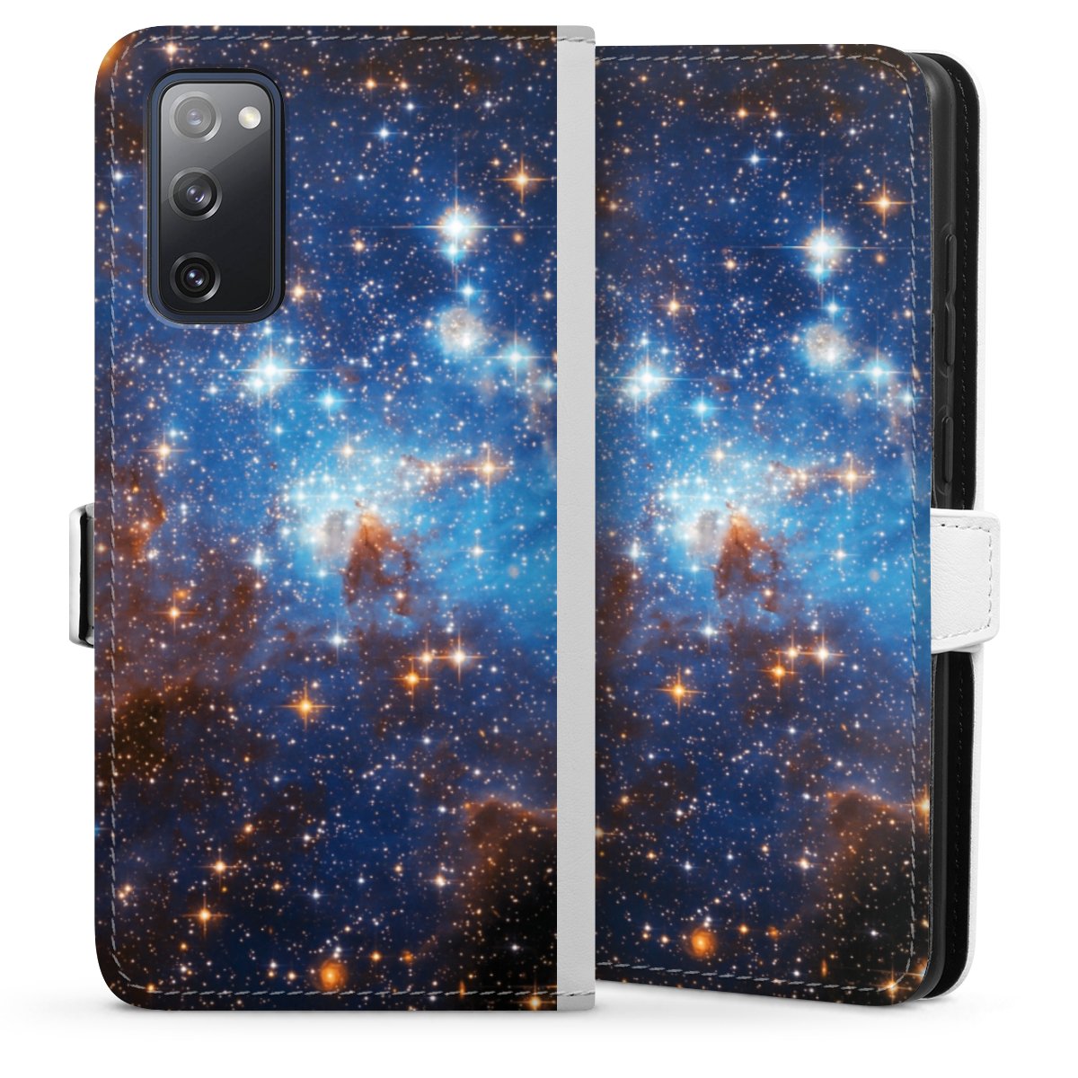 Galaxy S20 FE Handy Klapphülle Handyhülle aus Kunst Leder weiß Flip Case Star Weltall Galaxy Sideflip mit Lasche