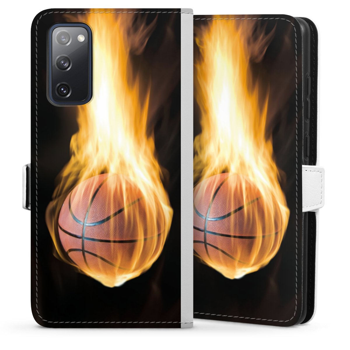 Galaxy S20 FE Handy Klapphülle Handyhülle aus Kunst Leder weiß Flip Case Basketball Sports Fire Sideflip mit Lasche