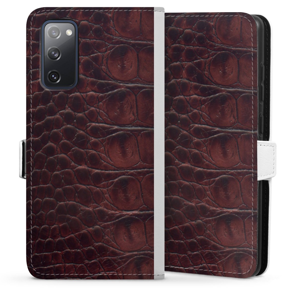 Galaxy S20 FE Handy Klapphülle Handyhülle aus Kunst Leder weiß Flip Case Crocodile Animal Print Leather Sideflip mit Lasche