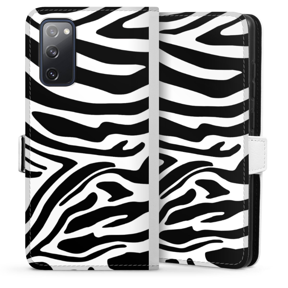 Galaxy S20 FE Handy Klapphülle Handyhülle aus Kunst Leder weiß Flip Case Zebra Animal Look Animal Print Sideflip mit Lasche