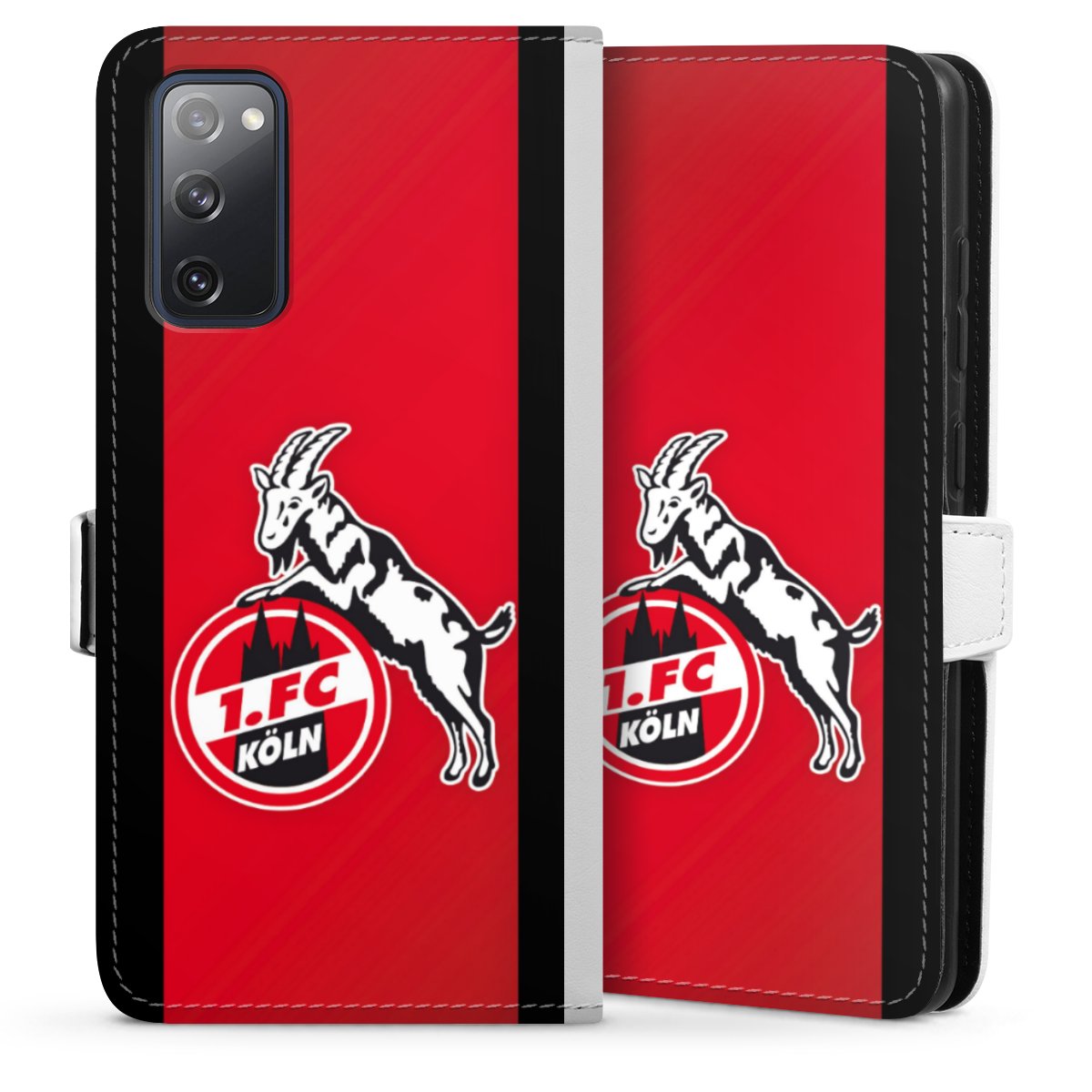 Galaxy S20 FE Handy Klapphülle Handyhülle aus Kunst Leder weiß Flip Case Official Licensed Product Billy Goat Hennes 1. Fc Köln Sideflip mit Lasche