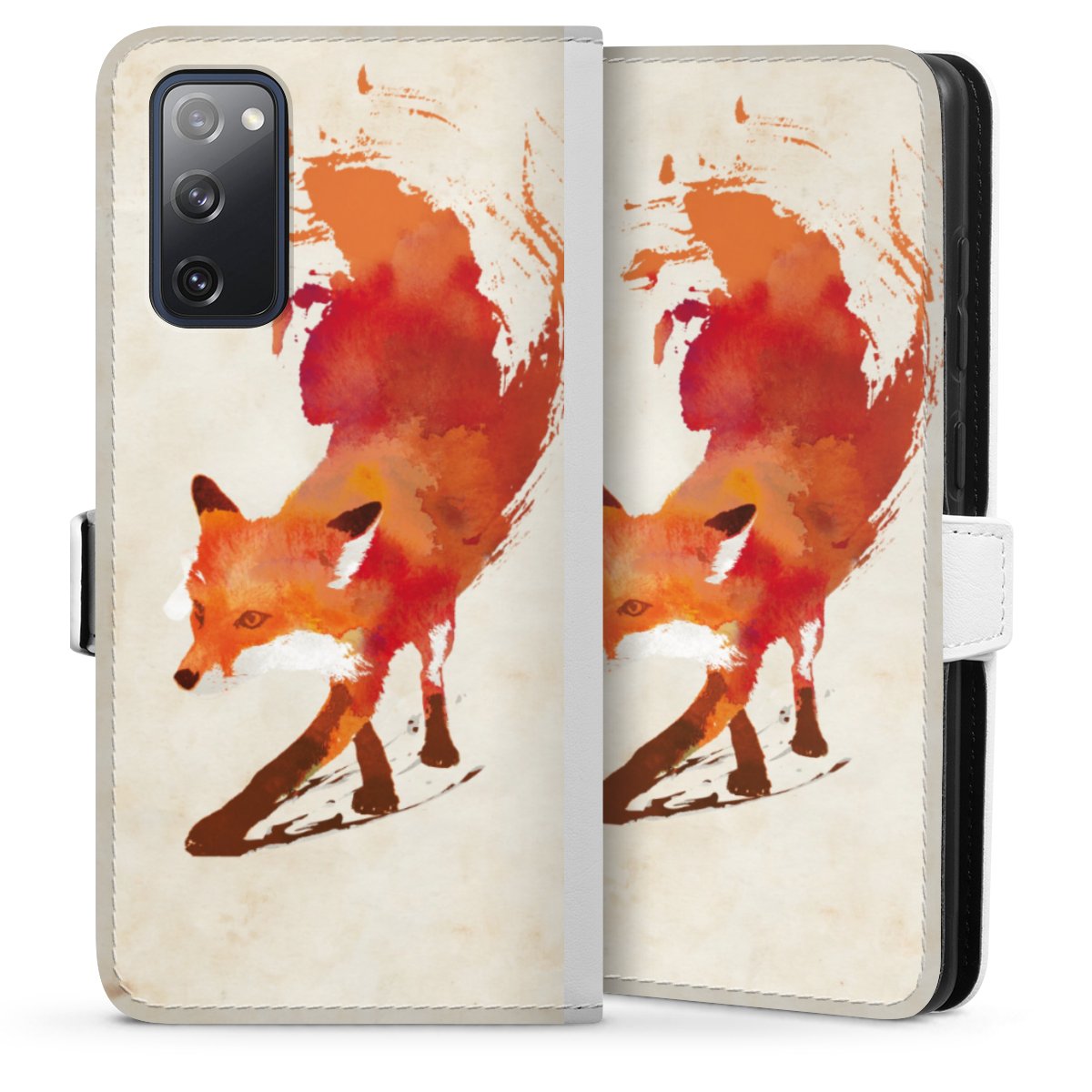 Galaxy S20 FE Handy Klapphülle Handyhülle aus Kunst Leder weiß Flip Case Fox Graphic Sideflip mit Lasche