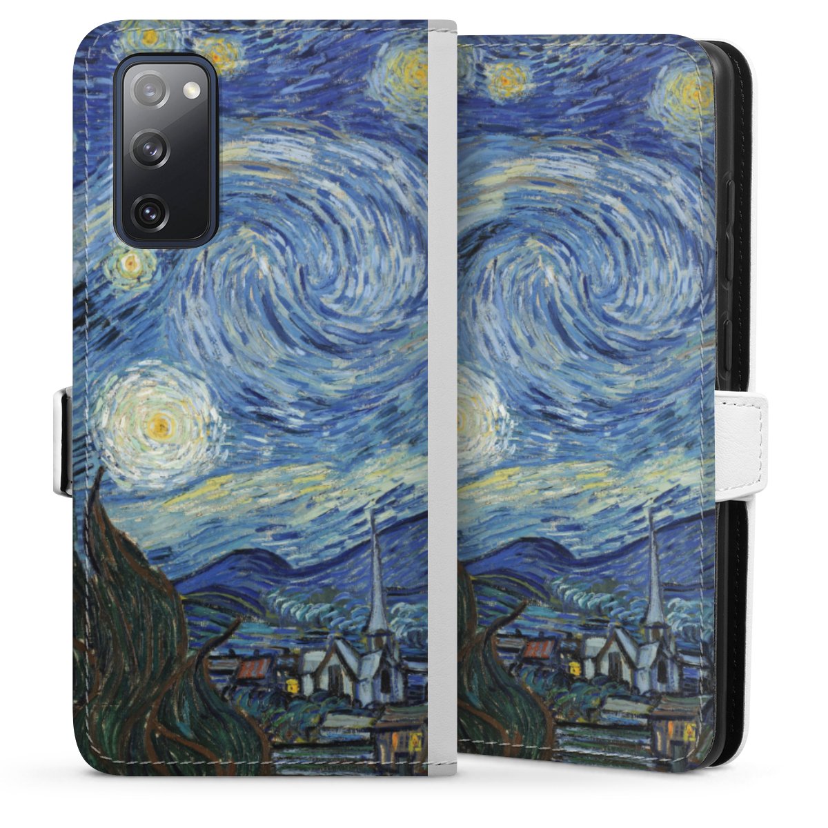 Galaxy S20 FE Handy Klapphülle Handyhülle aus Kunst Leder weiß Flip Case The Starry Night Kunst Vincent Van Gogh Sideflip mit Lasche