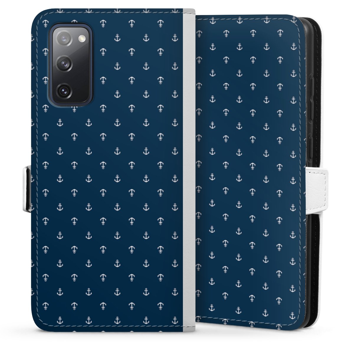 Galaxy S20 FE Handy Klapphülle Handyhülle aus Kunst Leder weiß Flip Case Muster Anchor Sail Sideflip mit Lasche