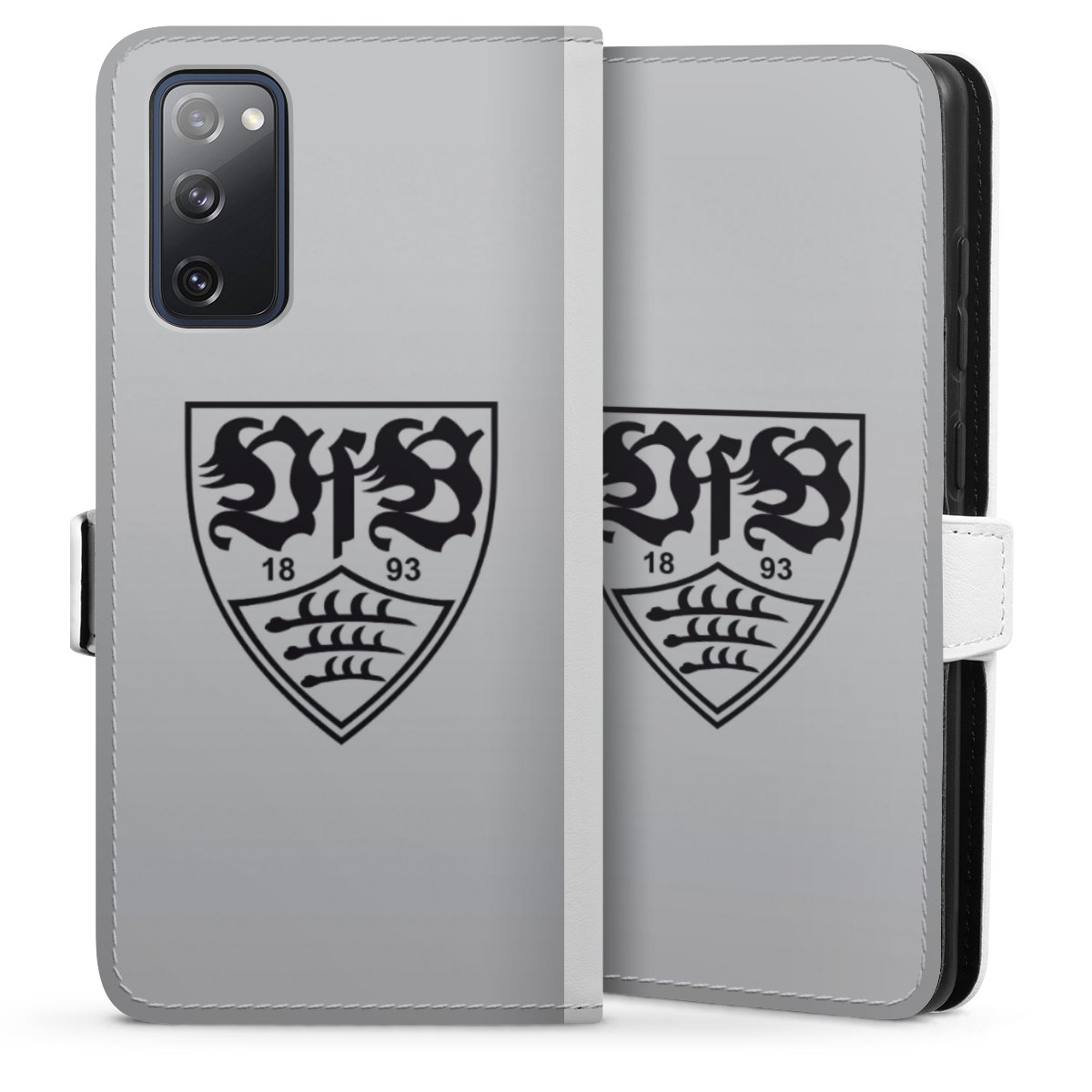 Galaxy S20 FE Handy Klapphülle Handyhülle aus Kunst Leder weiß Flip Case Logo Vfb Stuttgart Official Licensed Product Sideflip mit Lasche