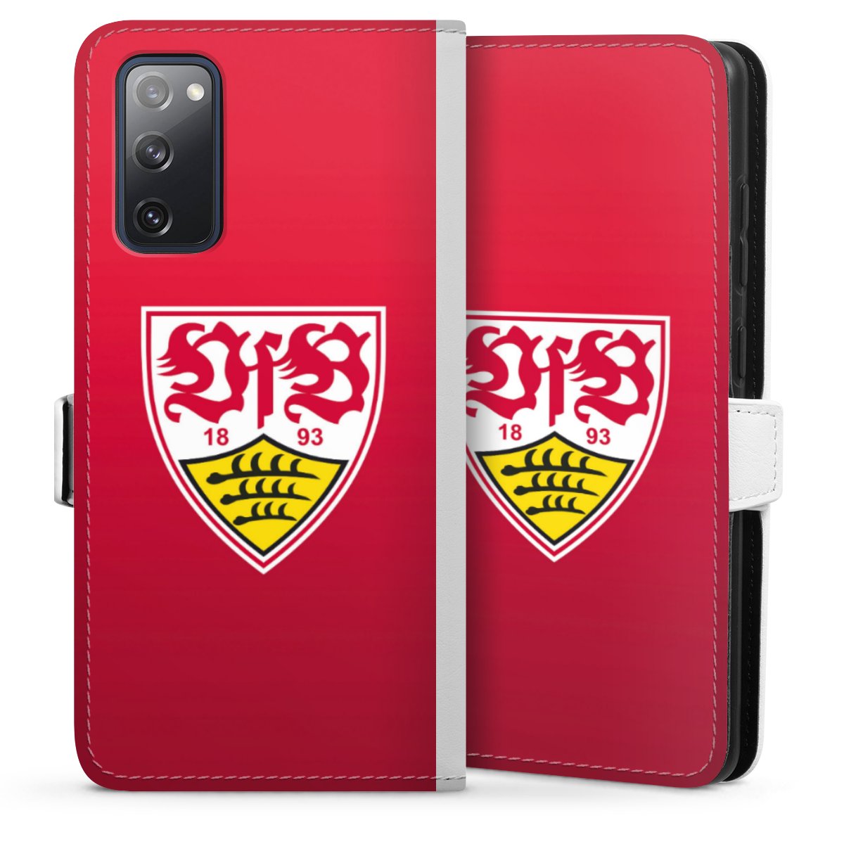 Galaxy S20 FE Handy Klapphülle Handyhülle aus Kunst Leder weiß Flip Case Official Licensed Product Vfb Stuttgart Sideflip mit Lasche