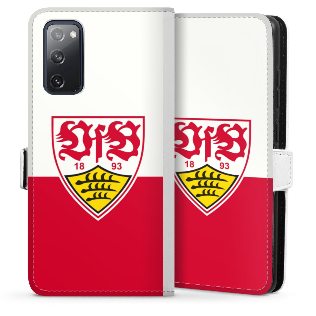 Galaxy S20 FE Handy Klapphülle Handyhülle aus Kunst Leder weiß Flip Case Official Licensed Product Logo Vfb Stuttgart Sideflip mit Lasche