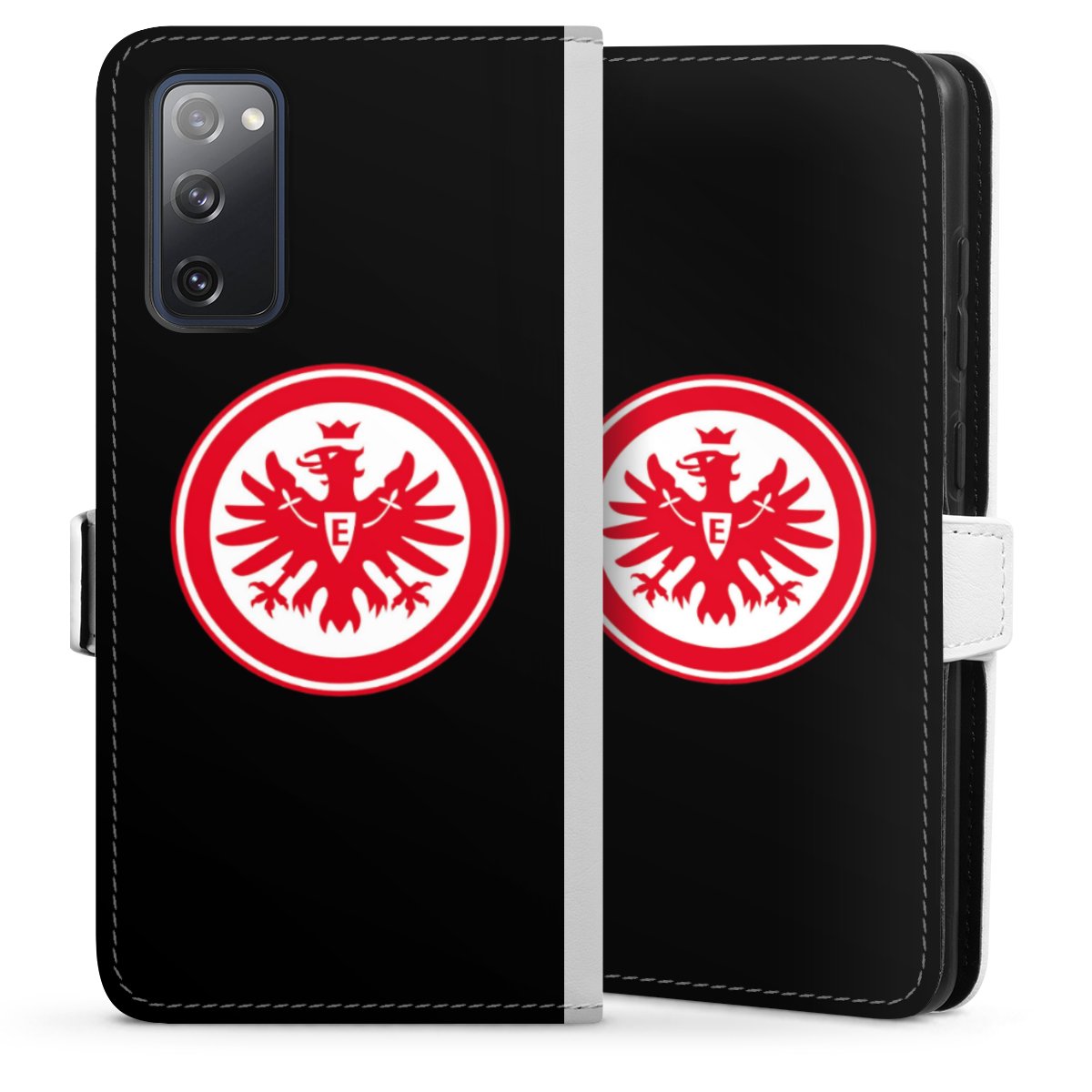 Galaxy S20 FE Handy Klapphülle Handyhülle aus Kunst Leder weiß Flip Case Eintracht Frankfurt Sge Eagle Sideflip mit Lasche