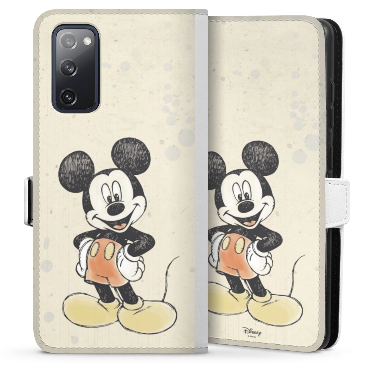 Galaxy S20 FE Handy Klapphülle Handyhülle aus Kunst Leder weiß Flip Case Water Colour Mickey & Minnie Mouse Official Licensed Product Sideflip mit Lasche