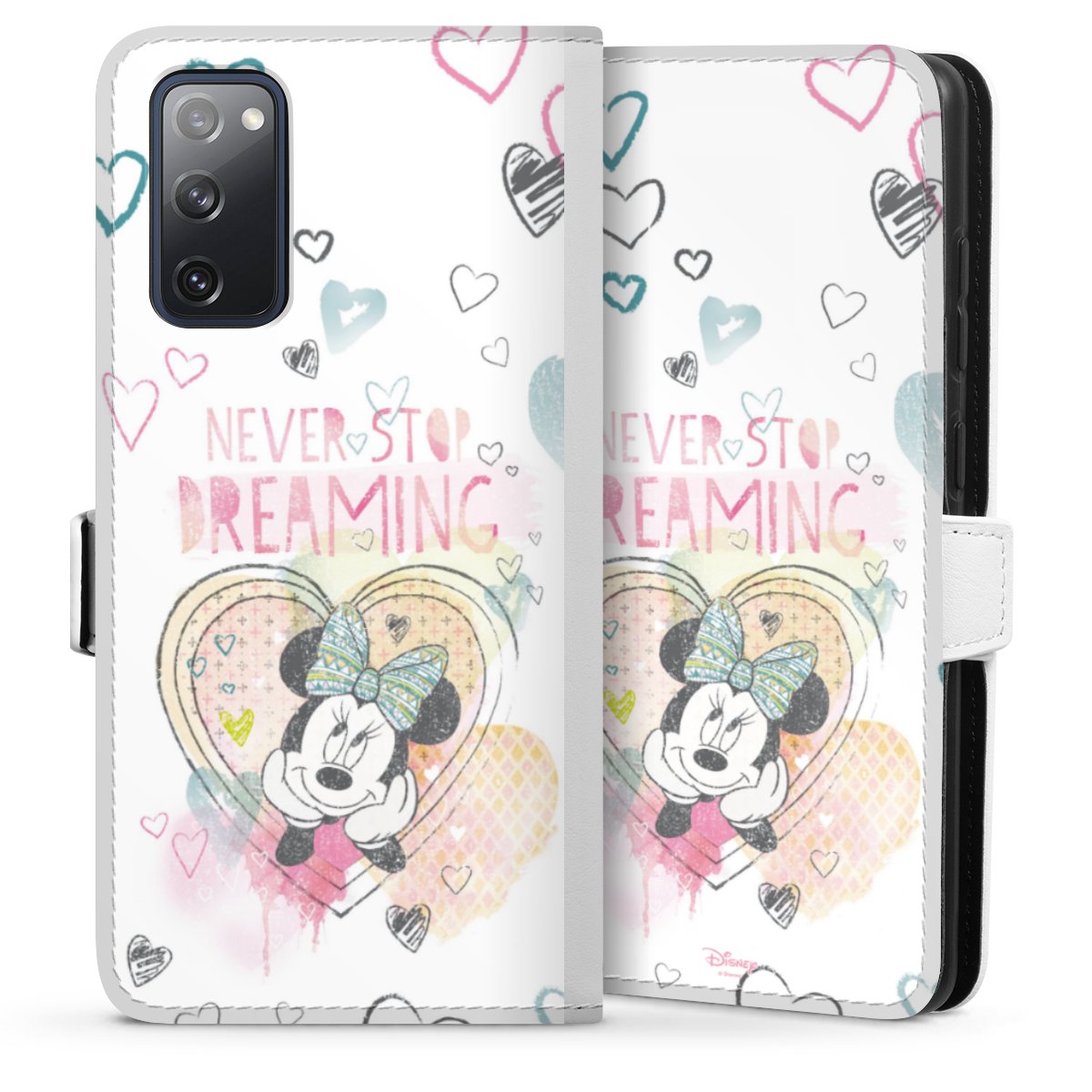 Galaxy S20 FE Handy Klapphülle Handyhülle aus Kunst Leder weiß Flip Case Disney Official Licensed Product Minnie Mouse Sideflip mit Lasche