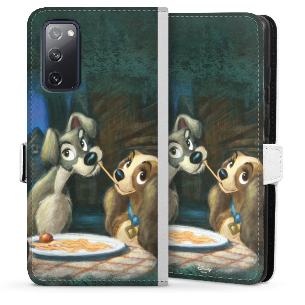 Galaxy S20 FE Handy Klapphülle Handyhülle aus Kunst Leder weiß Flip Case Lady And The Tramp Official Licensed Product Disney Sideflip mit Lasche