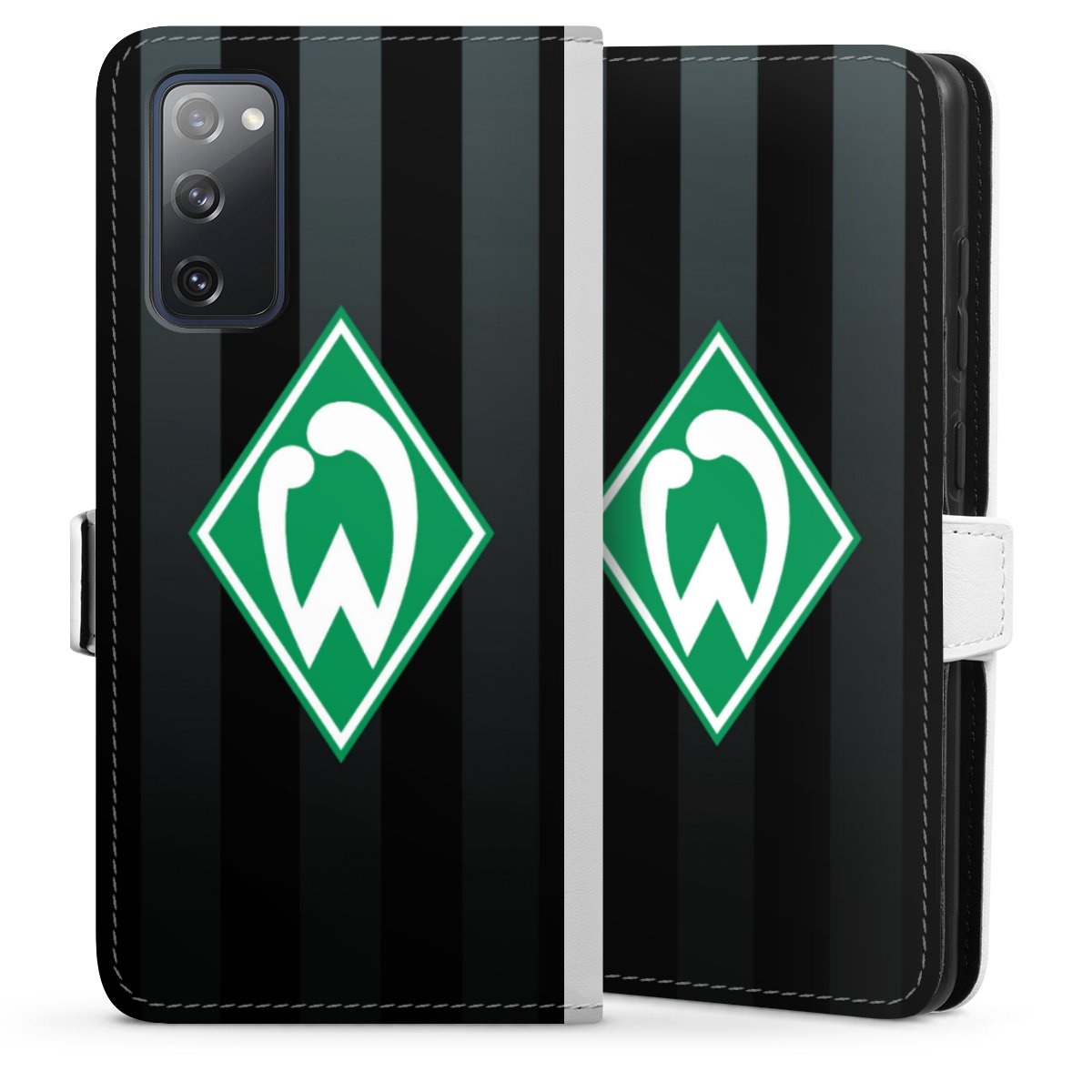 Galaxy S20 FE Handy Klapphülle Handyhülle aus Kunst Leder weiß Flip Case Stripes Sv Werder Bremen Official Licensed Product Sideflip mit Lasche