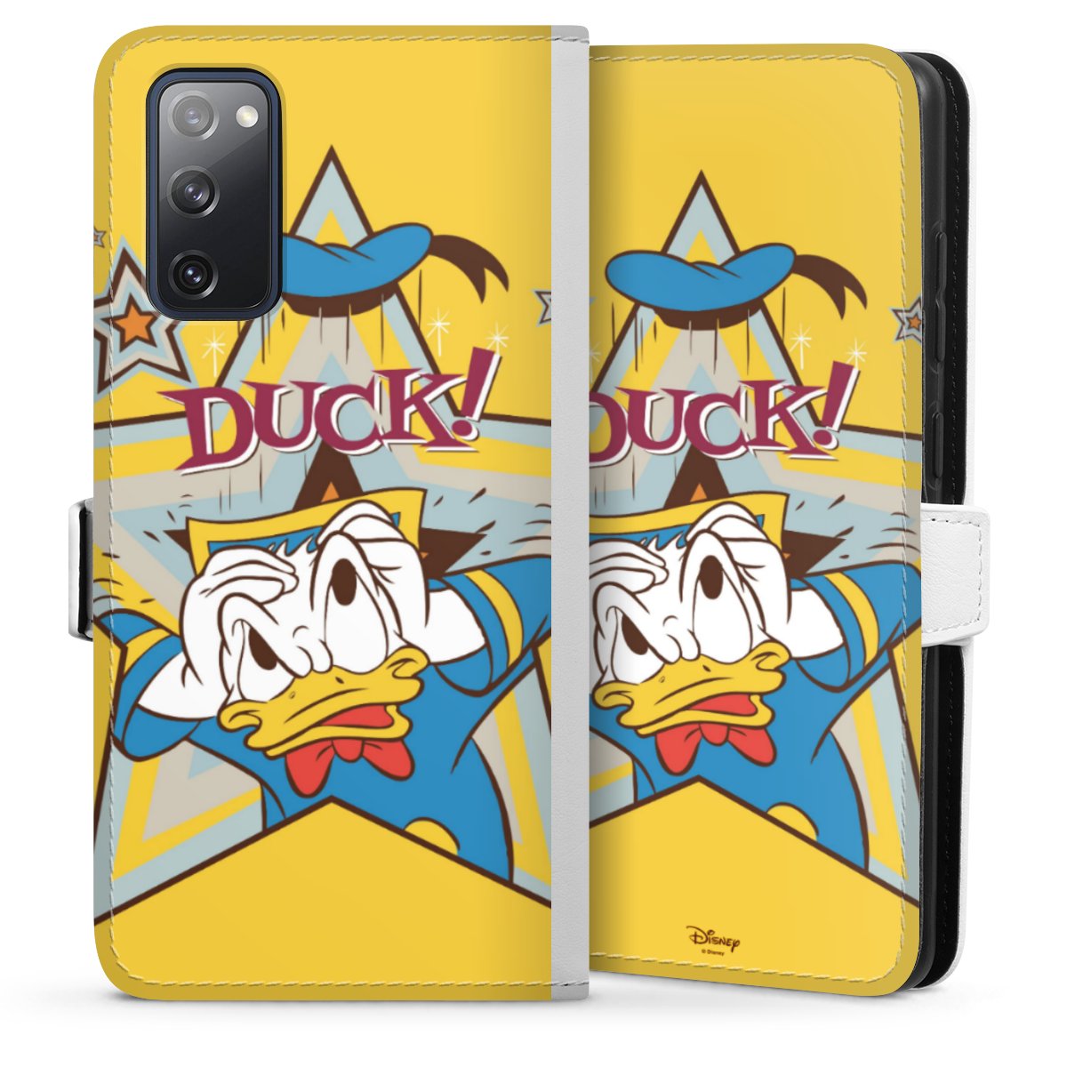 Galaxy S20 FE Handy Klapphülle Handyhülle aus Kunst Leder weiß Flip Case Official Licensed Product Donald Duck Disney Sideflip mit Lasche